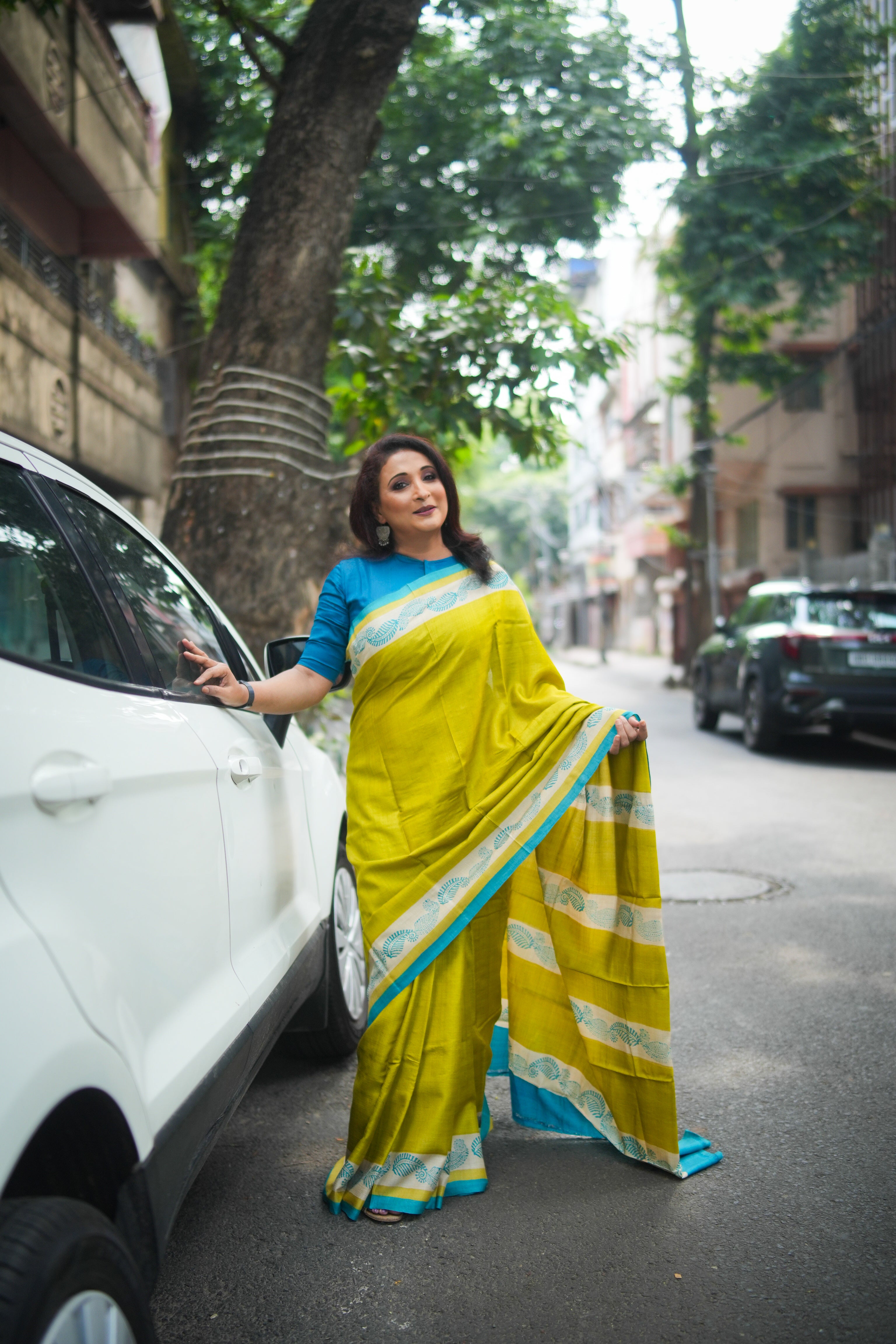 SAREE TUSSER GREEN-BLUE AUDY