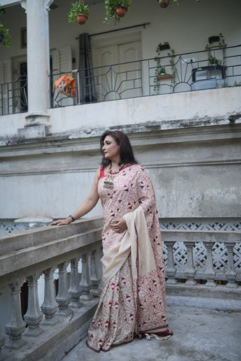 Tusser Print and Embroidery Audy Saree