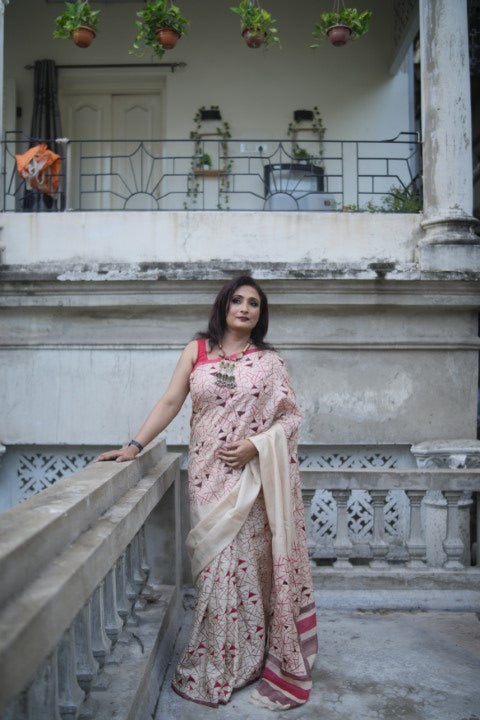 Tusser Print and Embroidery Audy Saree