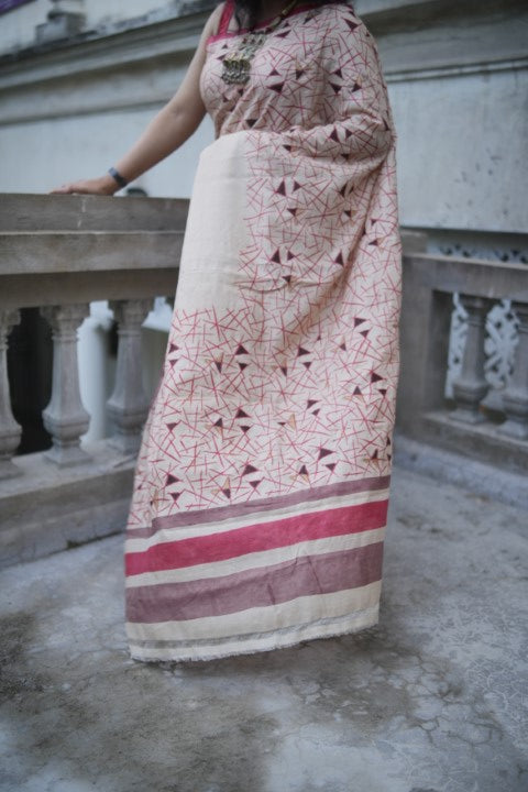 Tusser Print and Embroidery Audy Saree