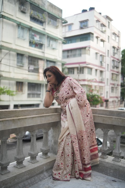 Tusser Print and Embroidery Audy Saree