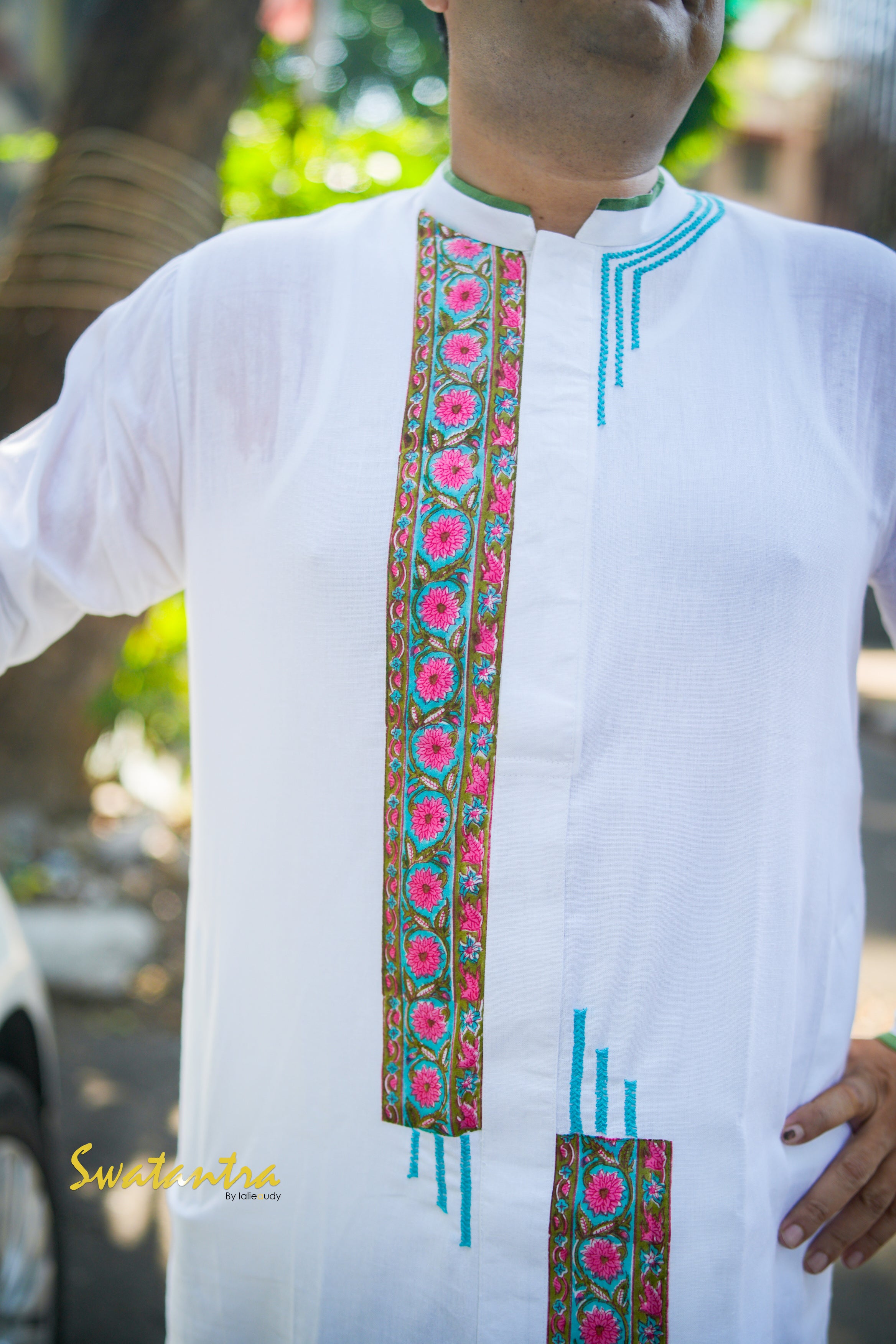 OFFWHITE BLUE LALIE SSR-KURTA