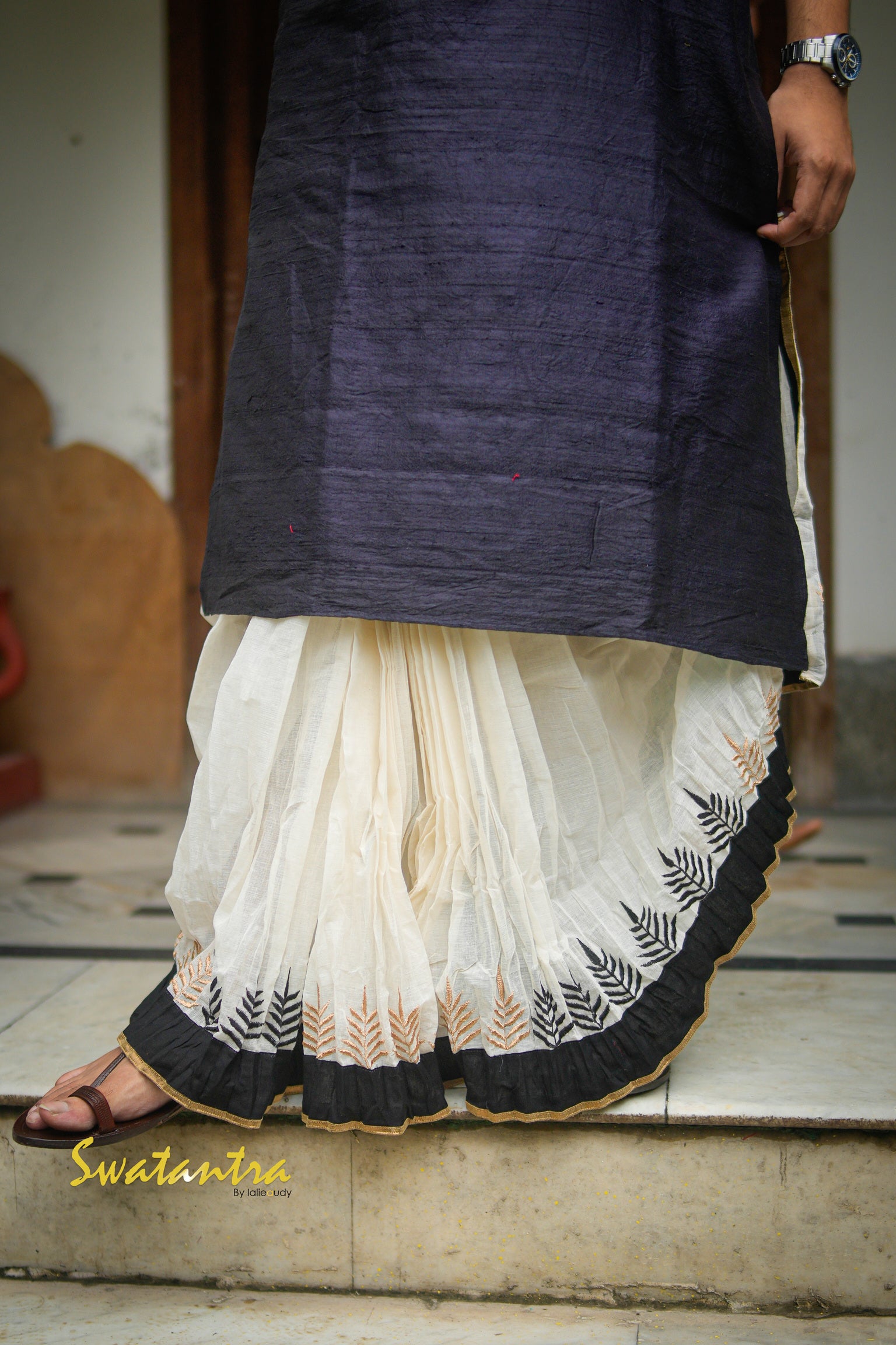 GK BLACK RAW SILK DEBASHRUTO - DHOTI