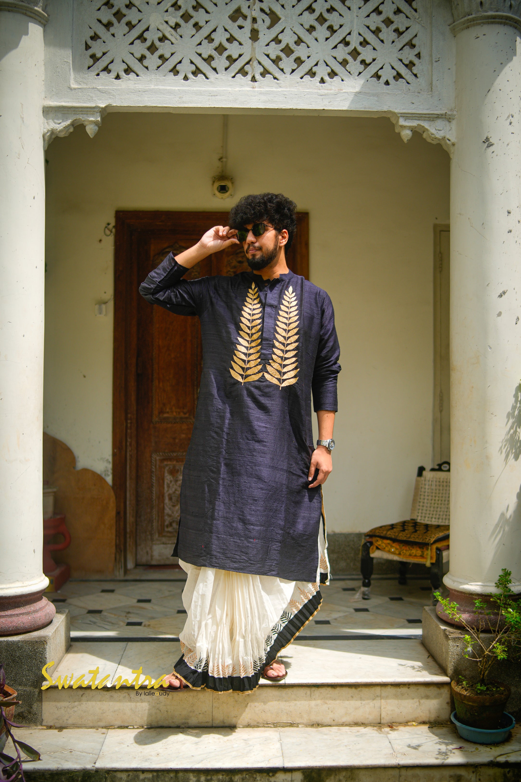 GK BLACK RAW SILK DEBASHRUTO - KURTA