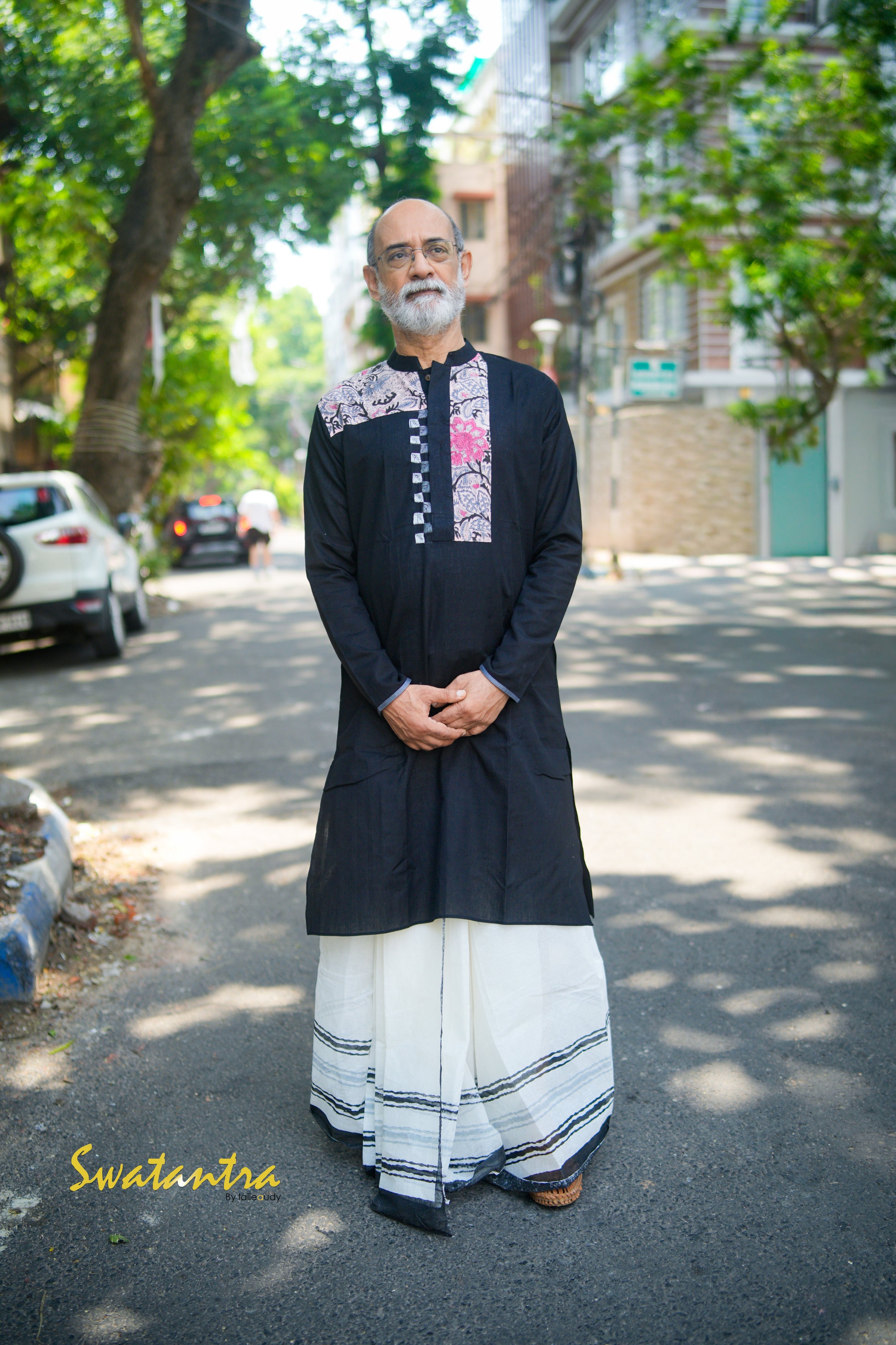 PEACH BLACK SSR-AUDY-DRDEB--KURTA WITH ASH EMB