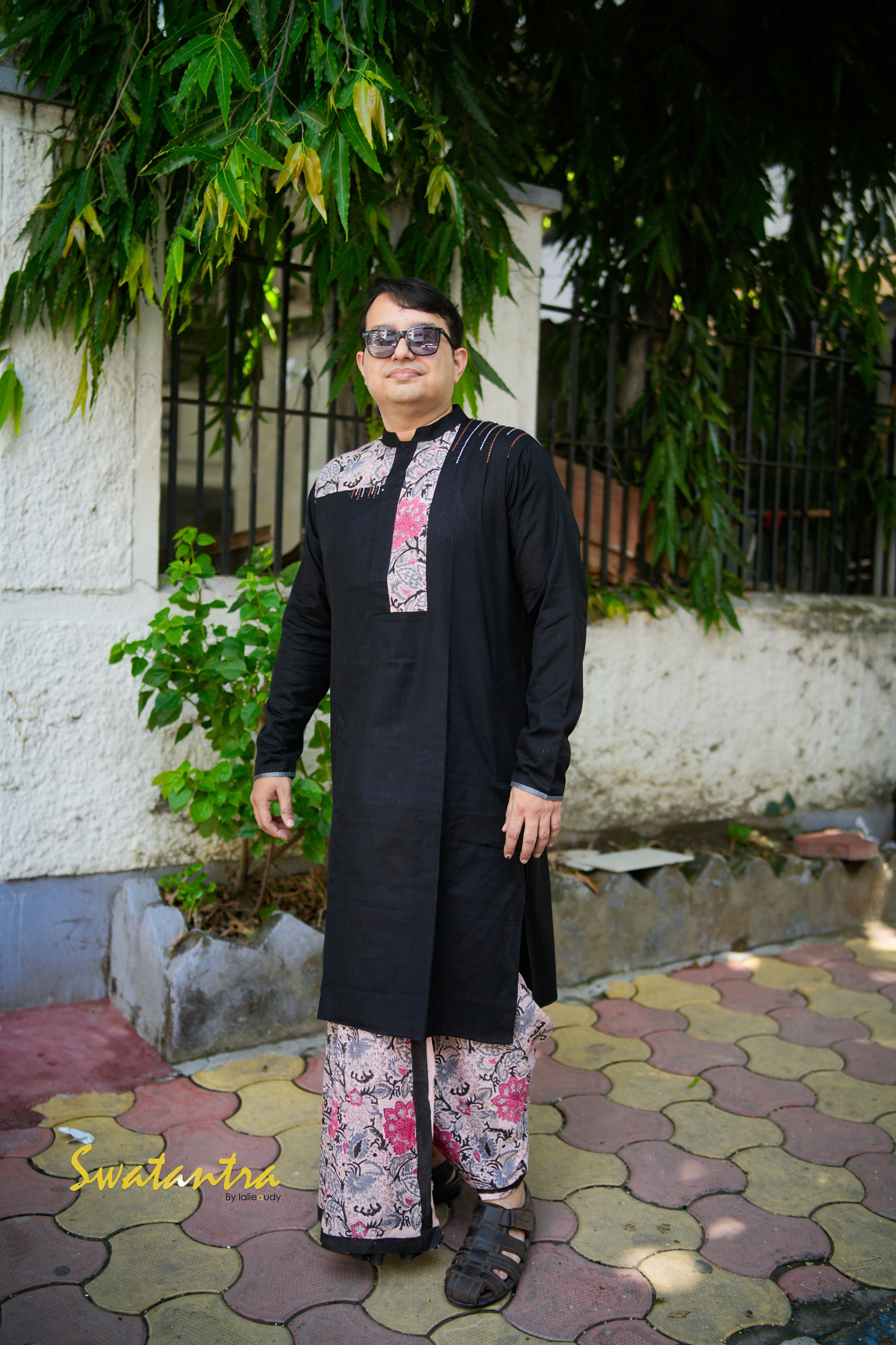 PEACH BLACK SSR-AUDY-DRDEB - FLORAL PRINT DHOTI