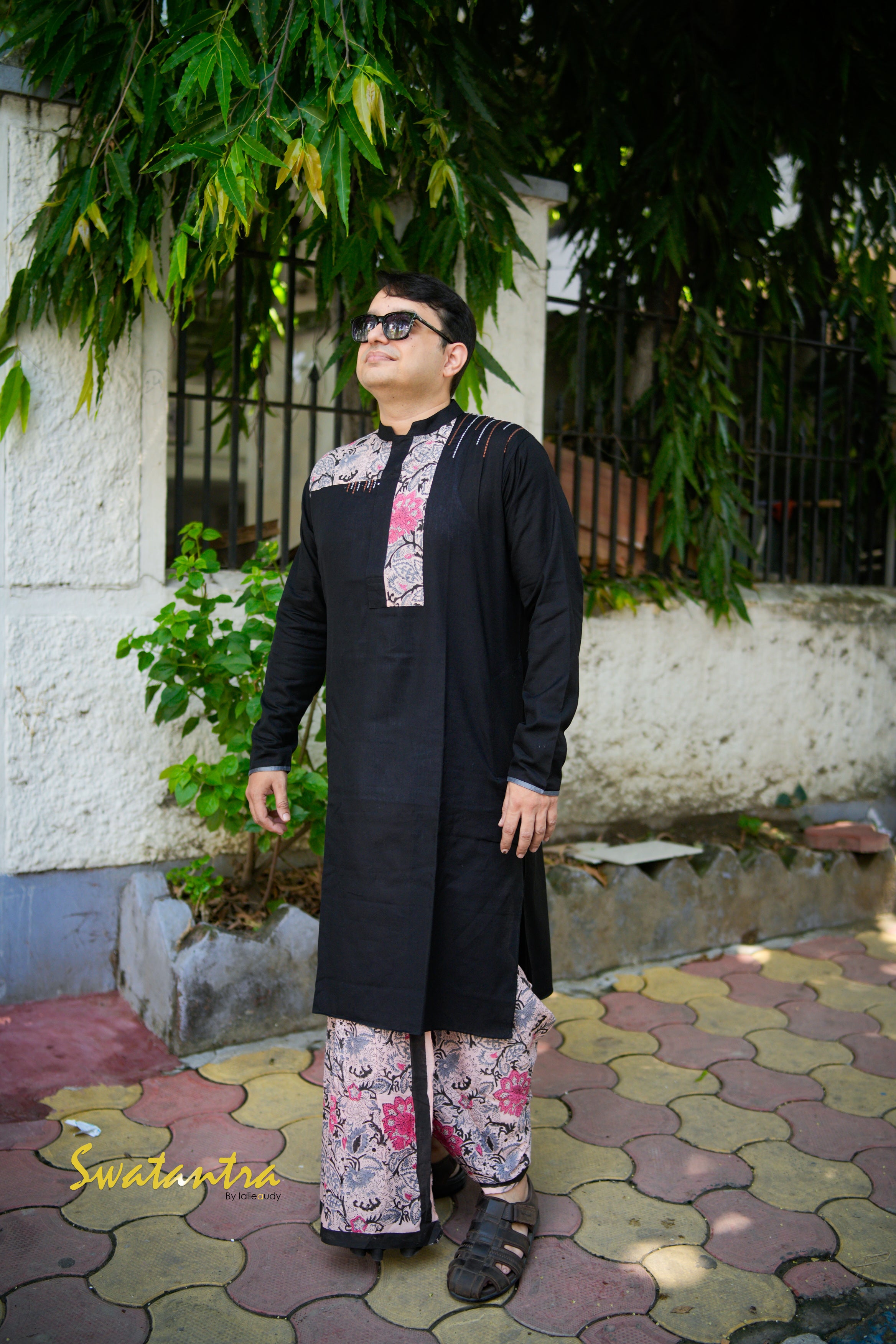 PEACH BLACK SSR-AUDY-DRDEB--KURTA WITH BROWN EMB