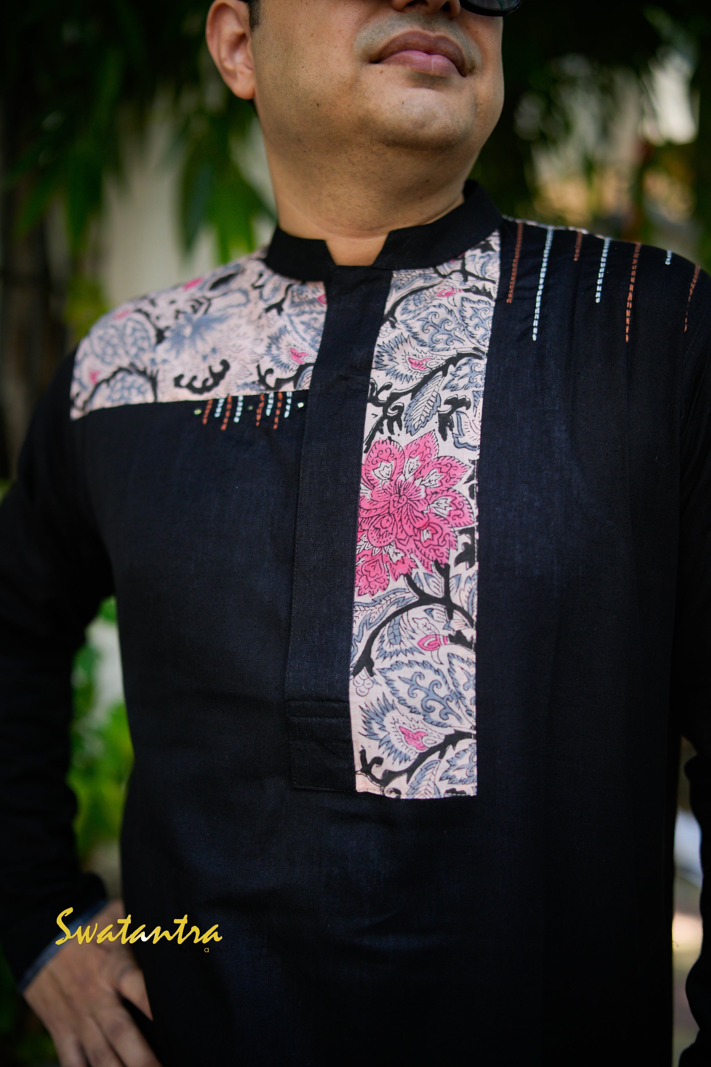 PEACH BLACK SSR-AUDY-DRDEB--KURTA WITH BROWN EMB