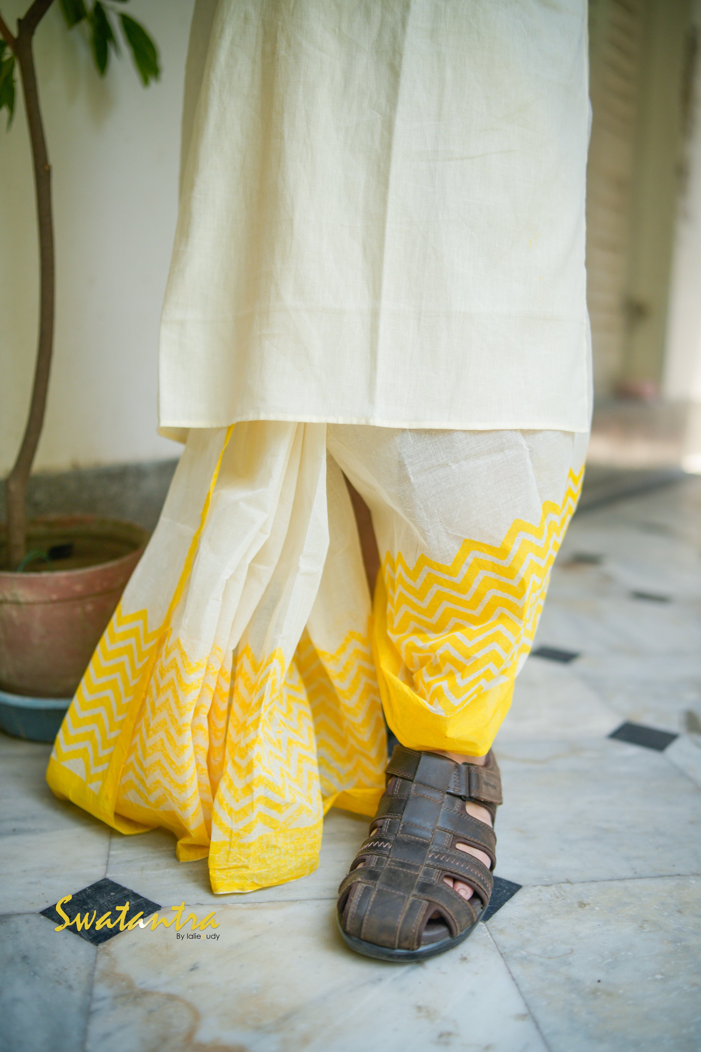 OFFWHITE YELLOW LALIE-SSR-COTTON DHOTI