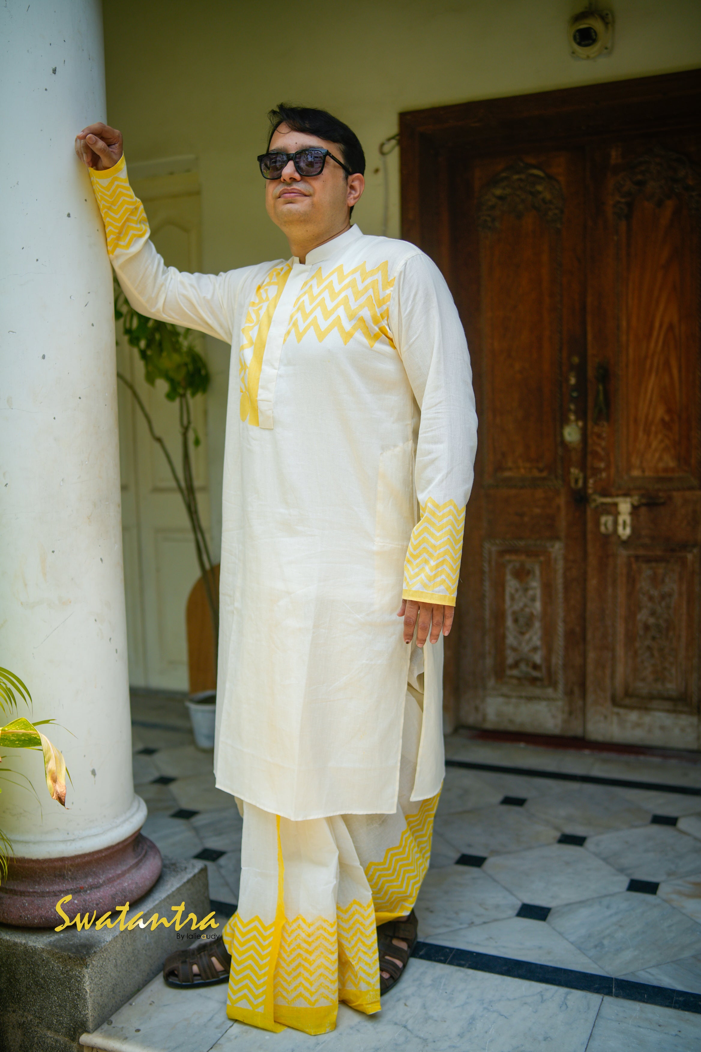 OFFWHITE YELLOW LALIE-SSR-COTTON KURTA