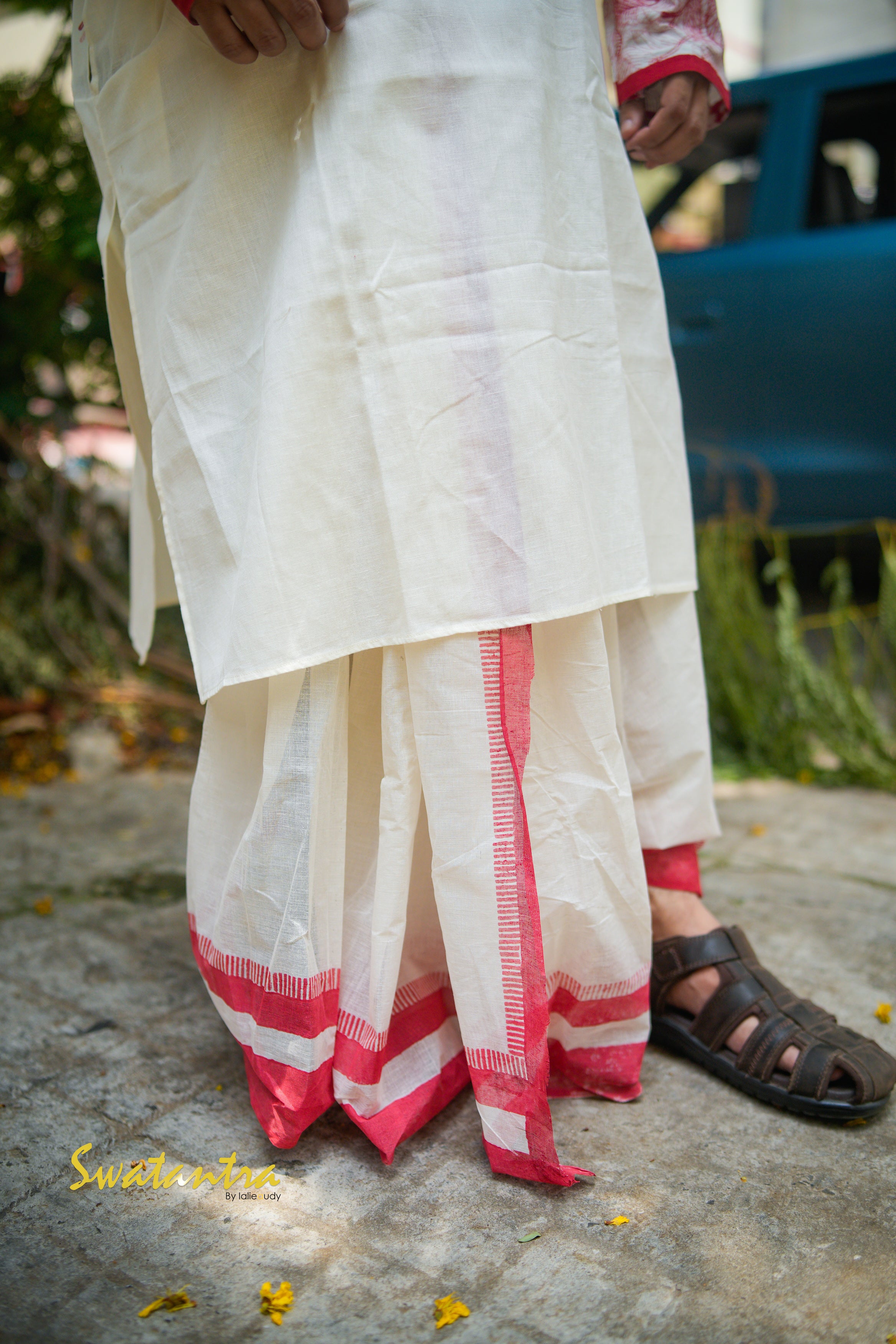 OFFWHITE RED LALIE-SSR COTTON DHOTI