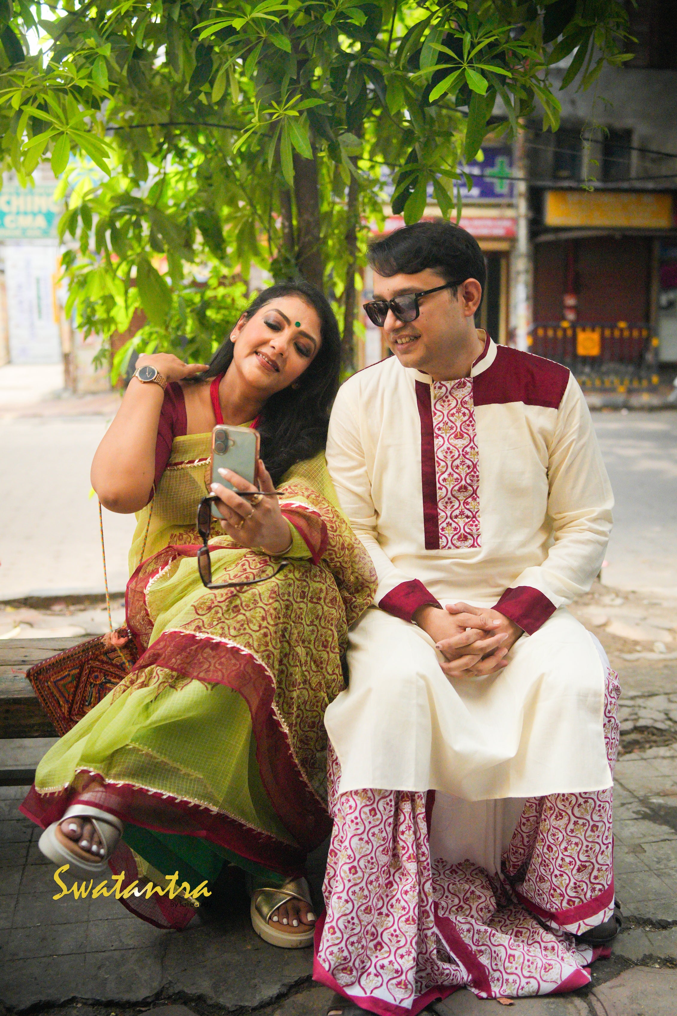 GREEN MAROON OFFWHITE LALIE-SSR-DHOTI