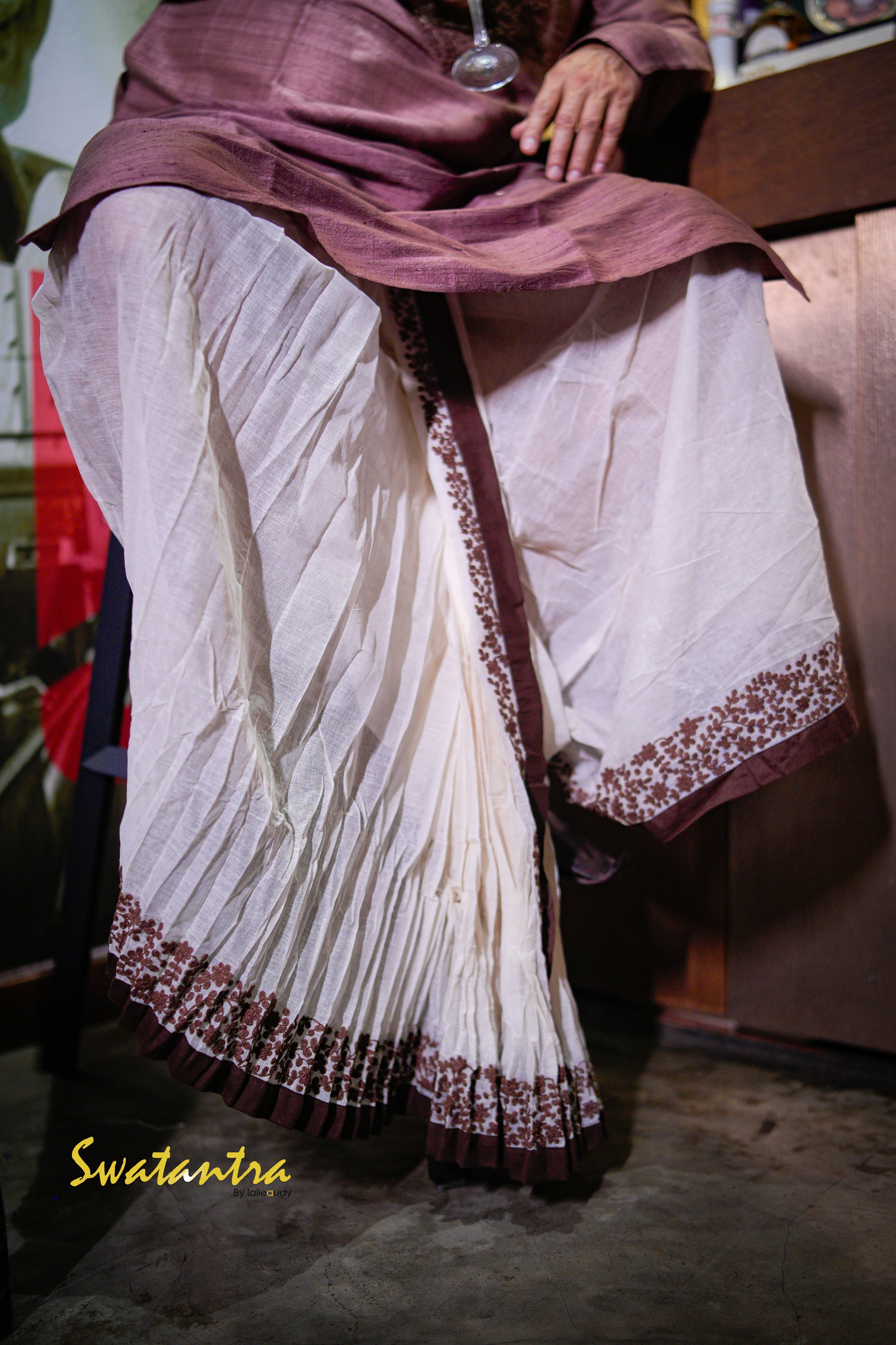 GK BROWN SHADED RAW SILK ANJAN - DHOTI