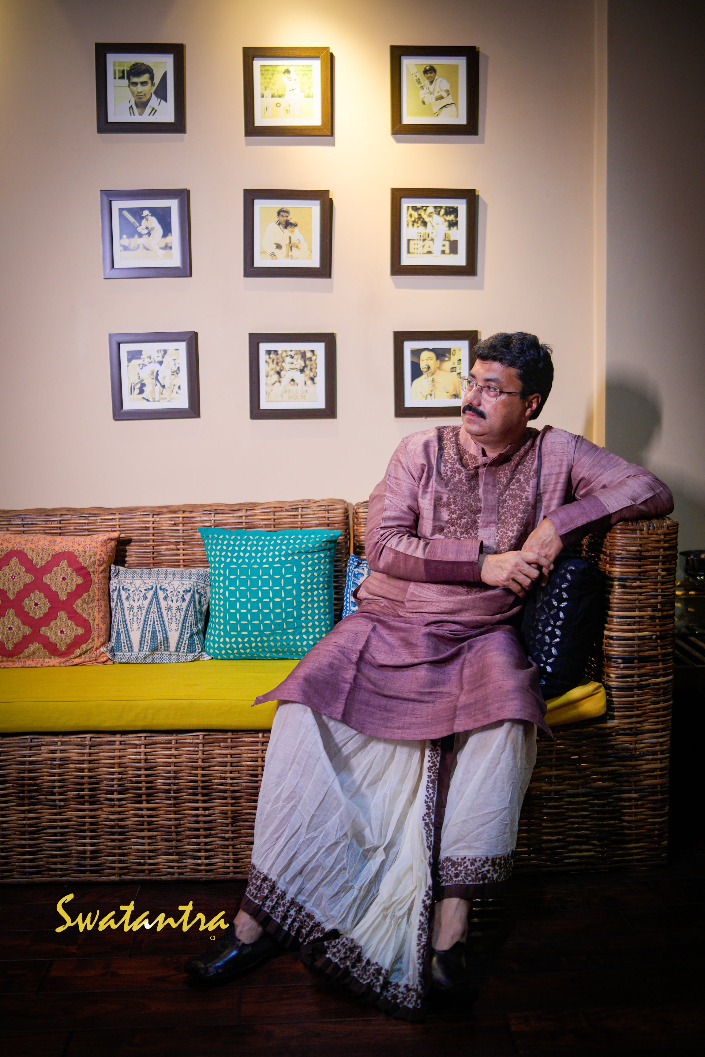 GK BROWN SHADED RAW SILK ANJAN - DHOTI