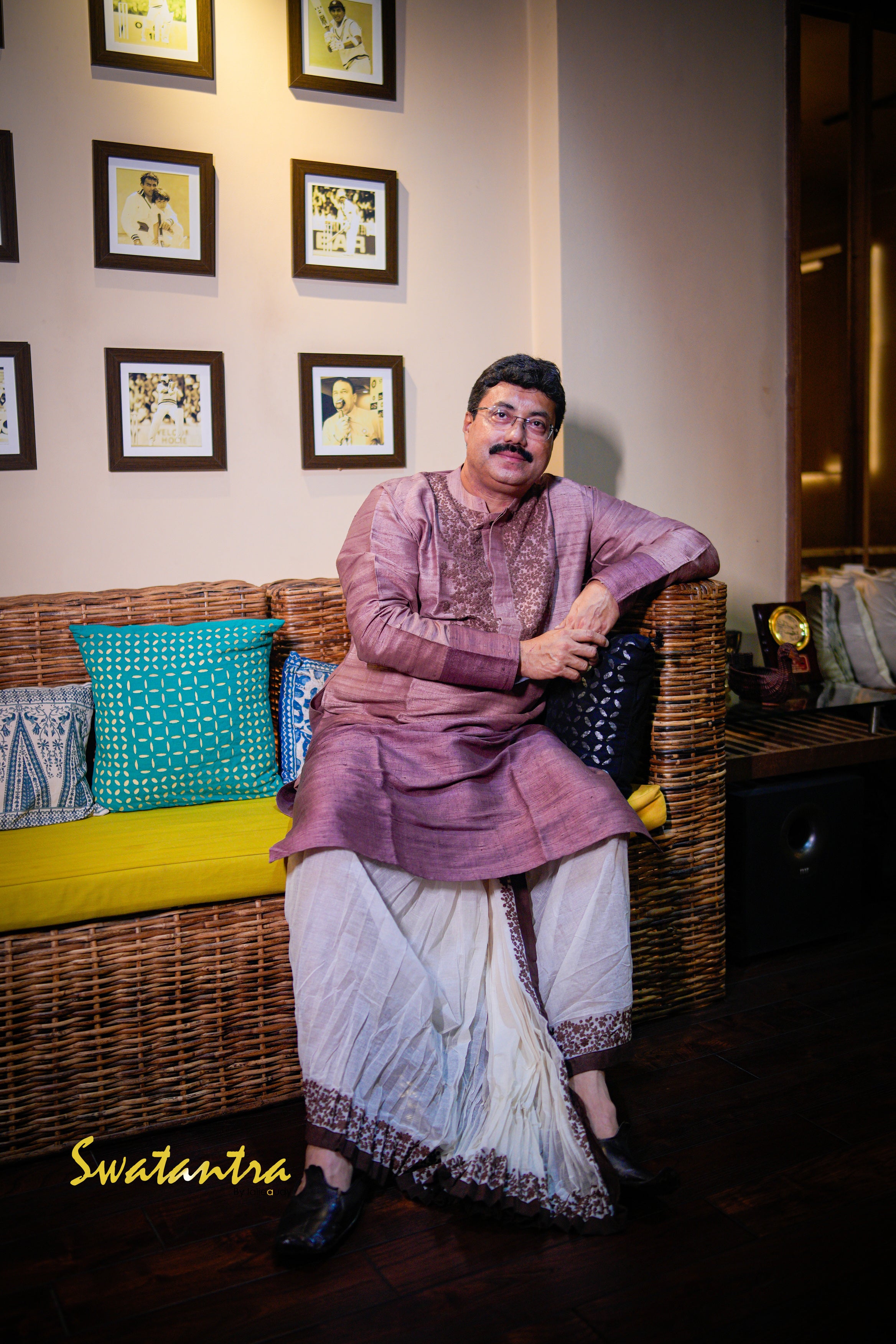 GK BROWN SHADED RAW SILK ANJAN - DHOTI