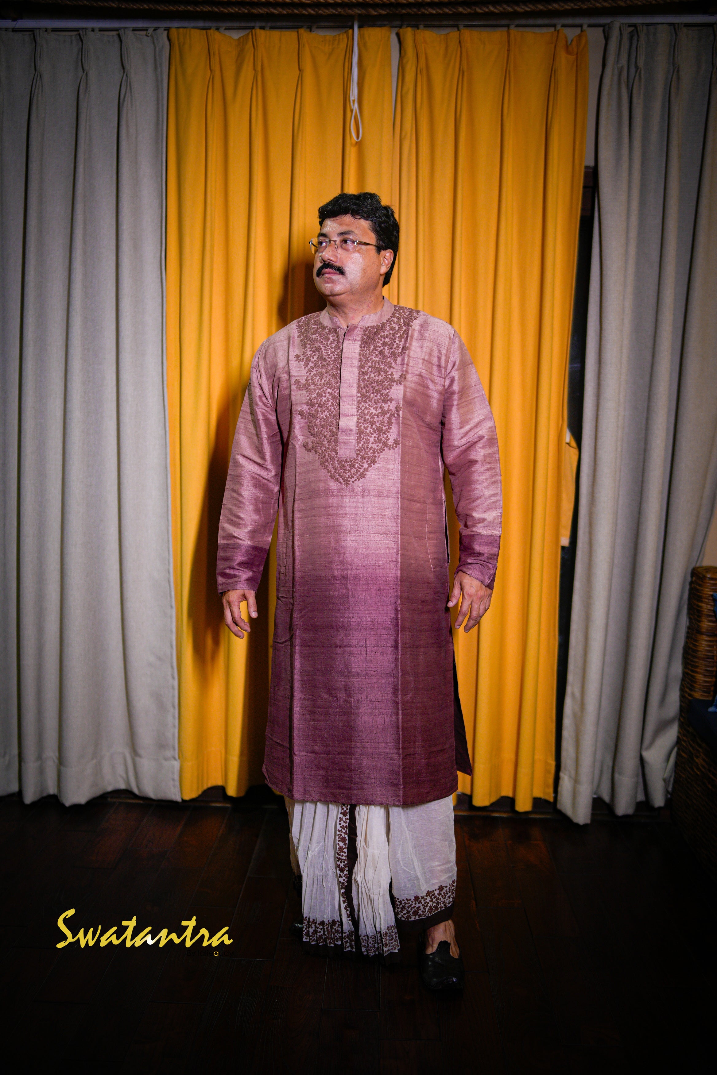 GK BROWN SHADED RAW SILK ANJAN - DHOTI
