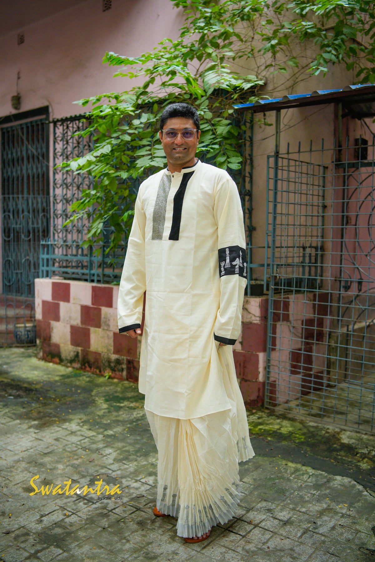 GK OFFWHITE-BLACK RANADEB DHOTI