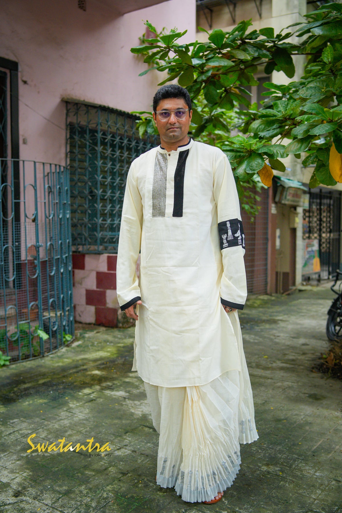 GK OFFWHITE-BLACK RANADEB DHOTI