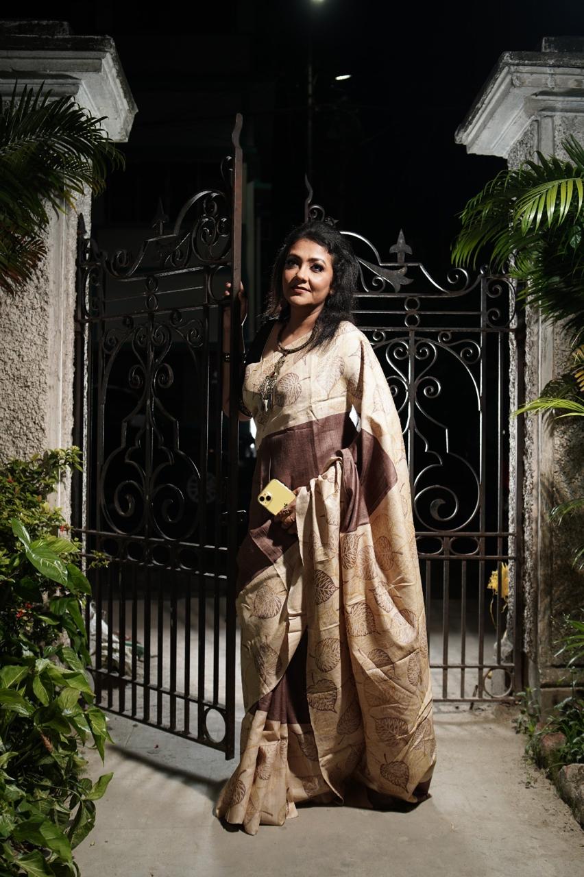 Tusser Brown Lalie Saree