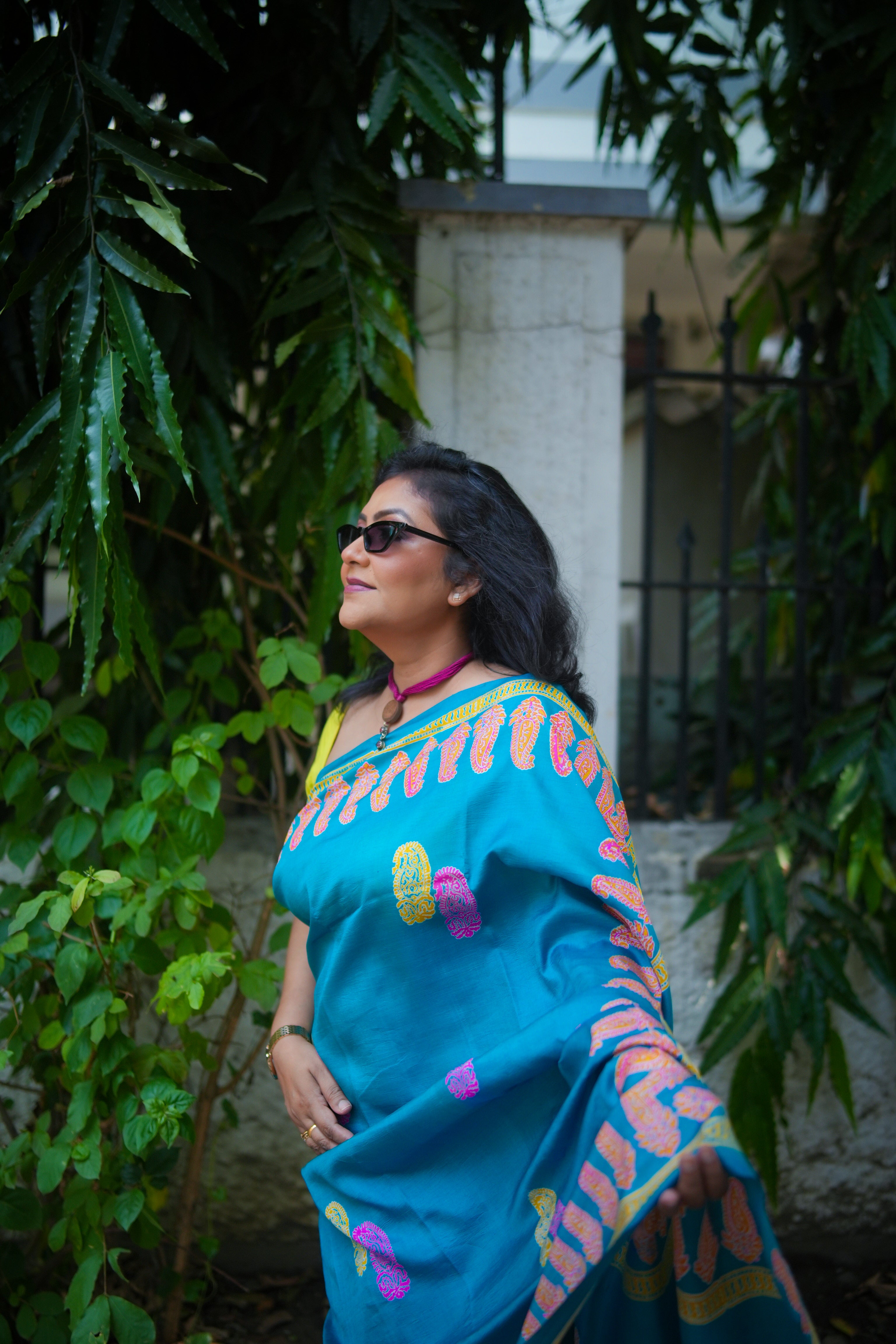 SAREE SILK T.BLUE DISCHARGE PRNT LALIE