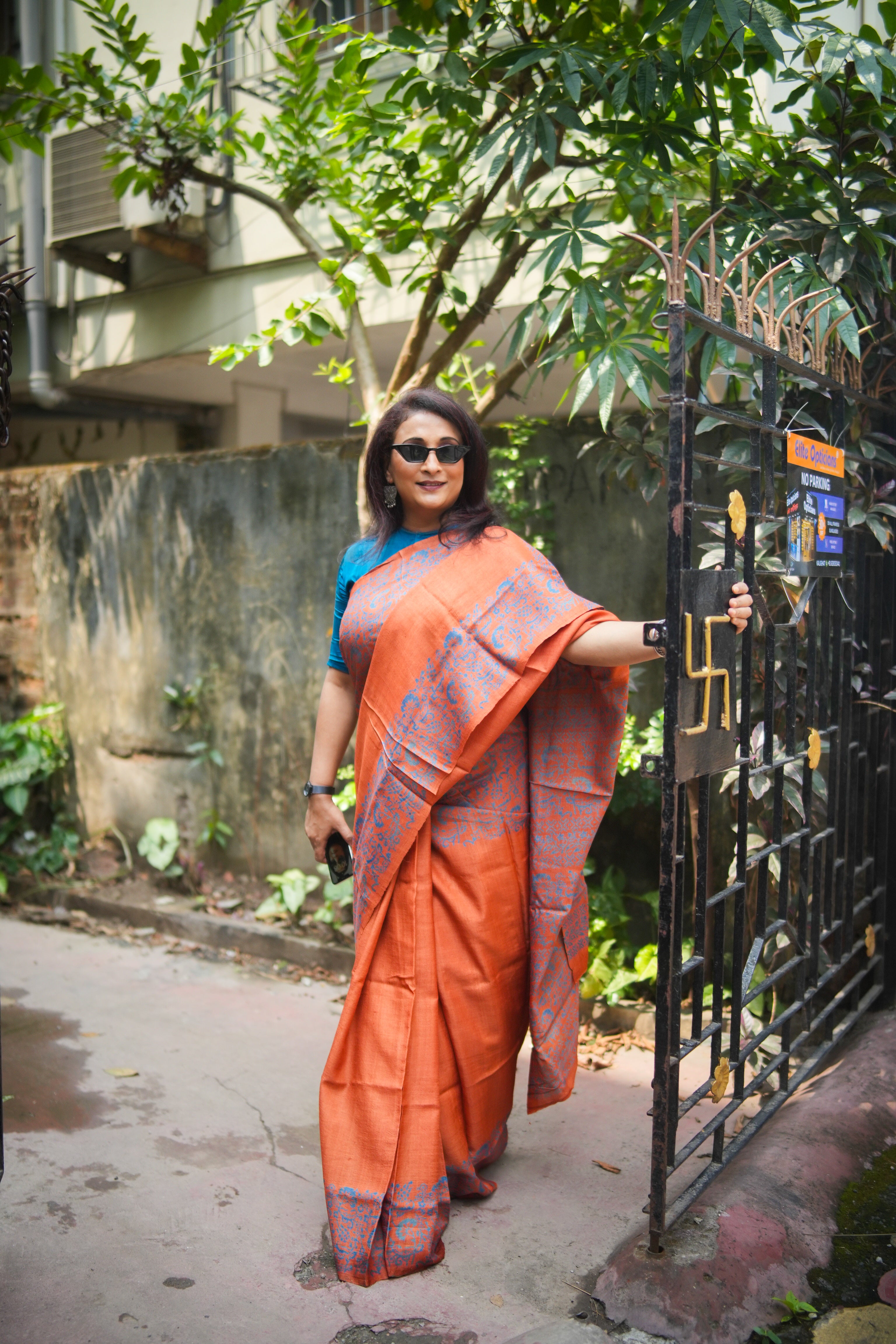 SAREE TUSSER RUST-BLUE AUDY