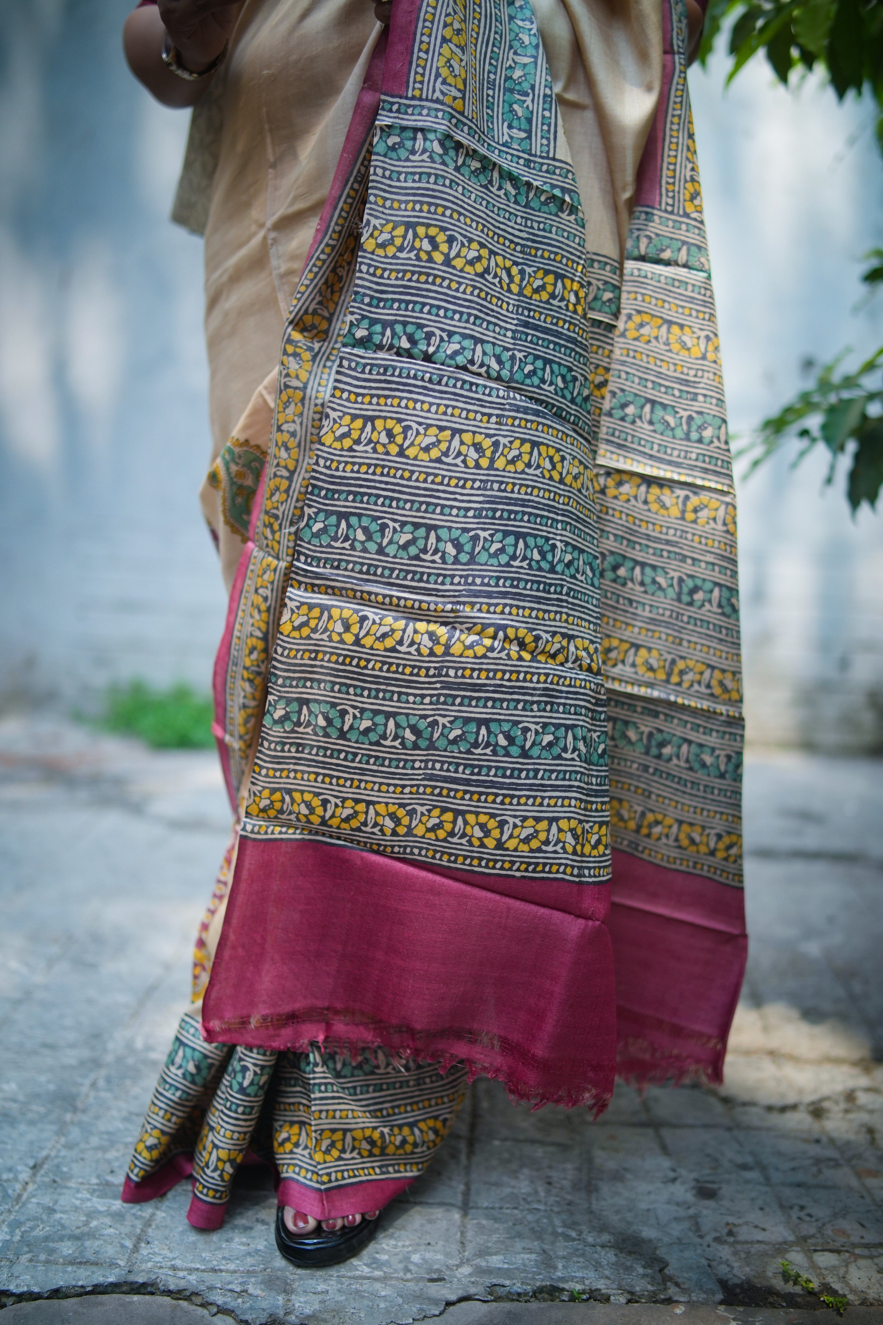 SAREE TUSSER MULTI COLOUR PAISLEY LALIE