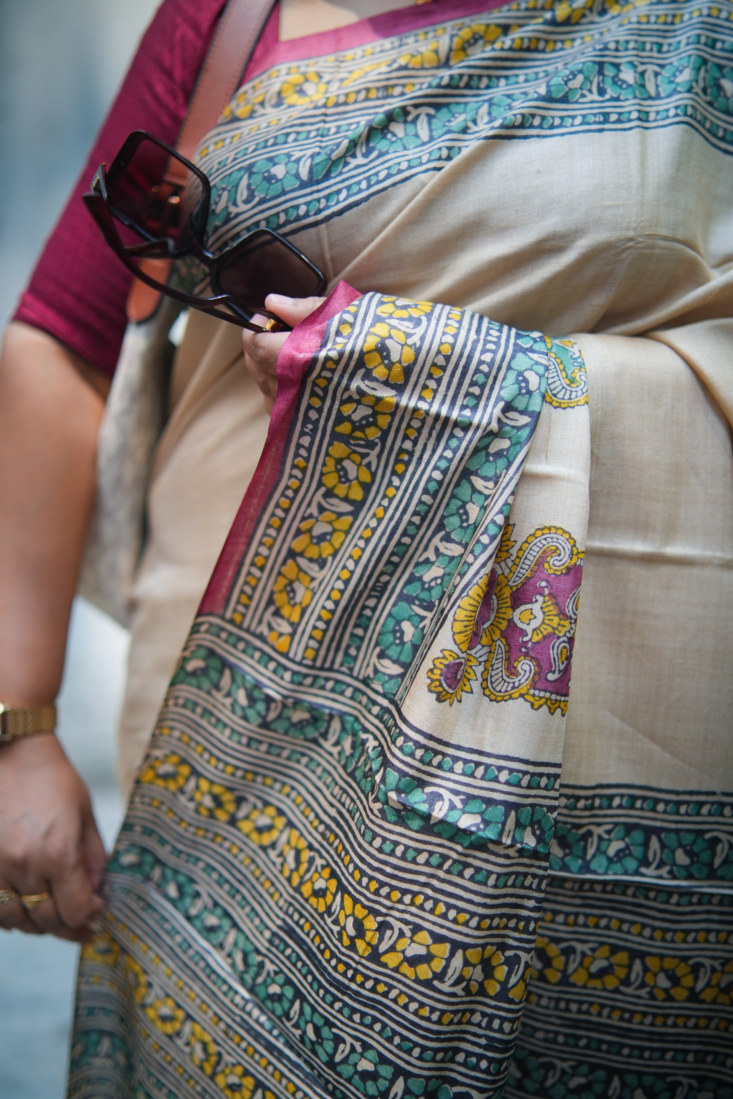 SAREE TUSSER MULTI COLOUR PAISLEY LALIE