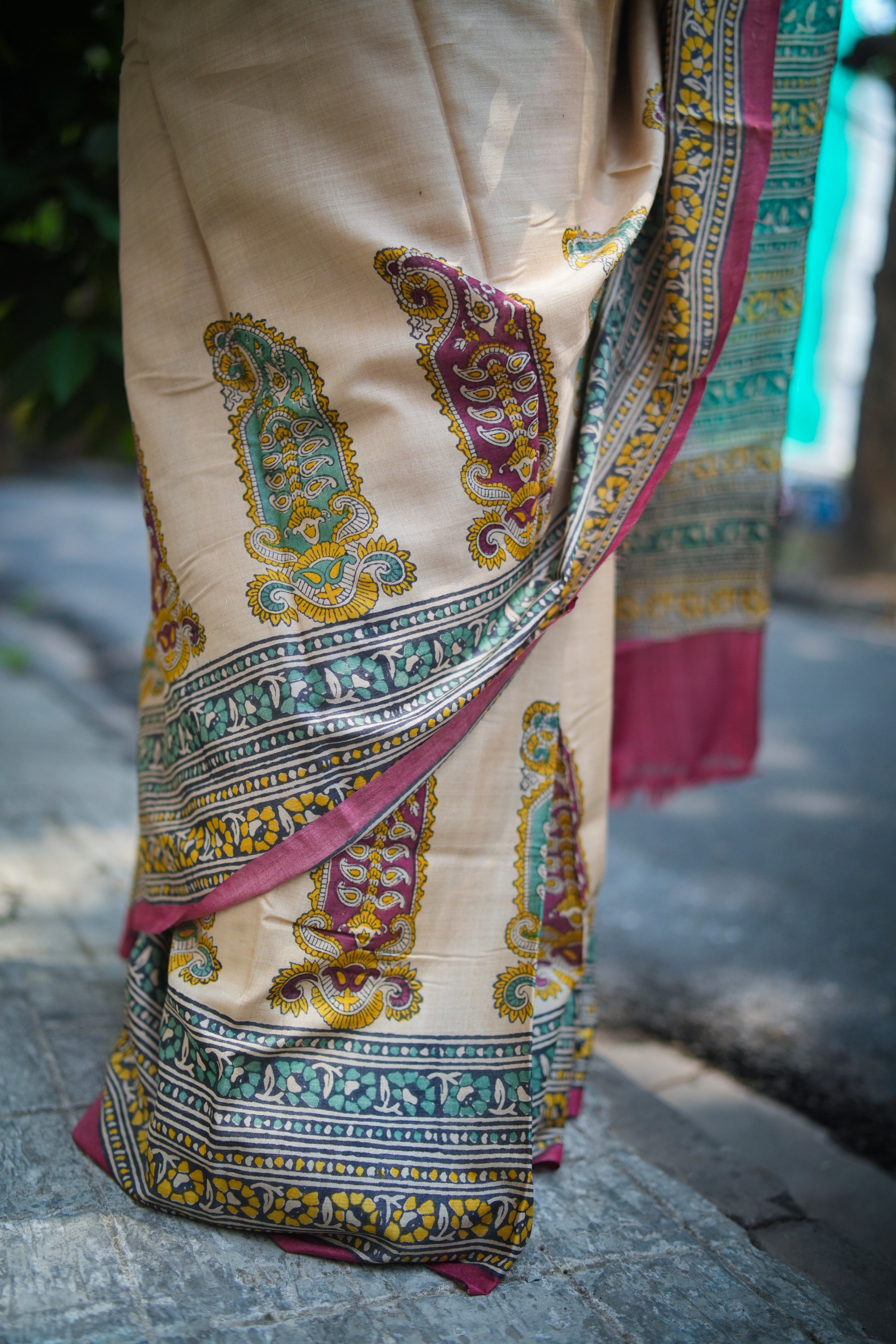 SAREE TUSSER MULTI COLOUR PAISLEY LALIE