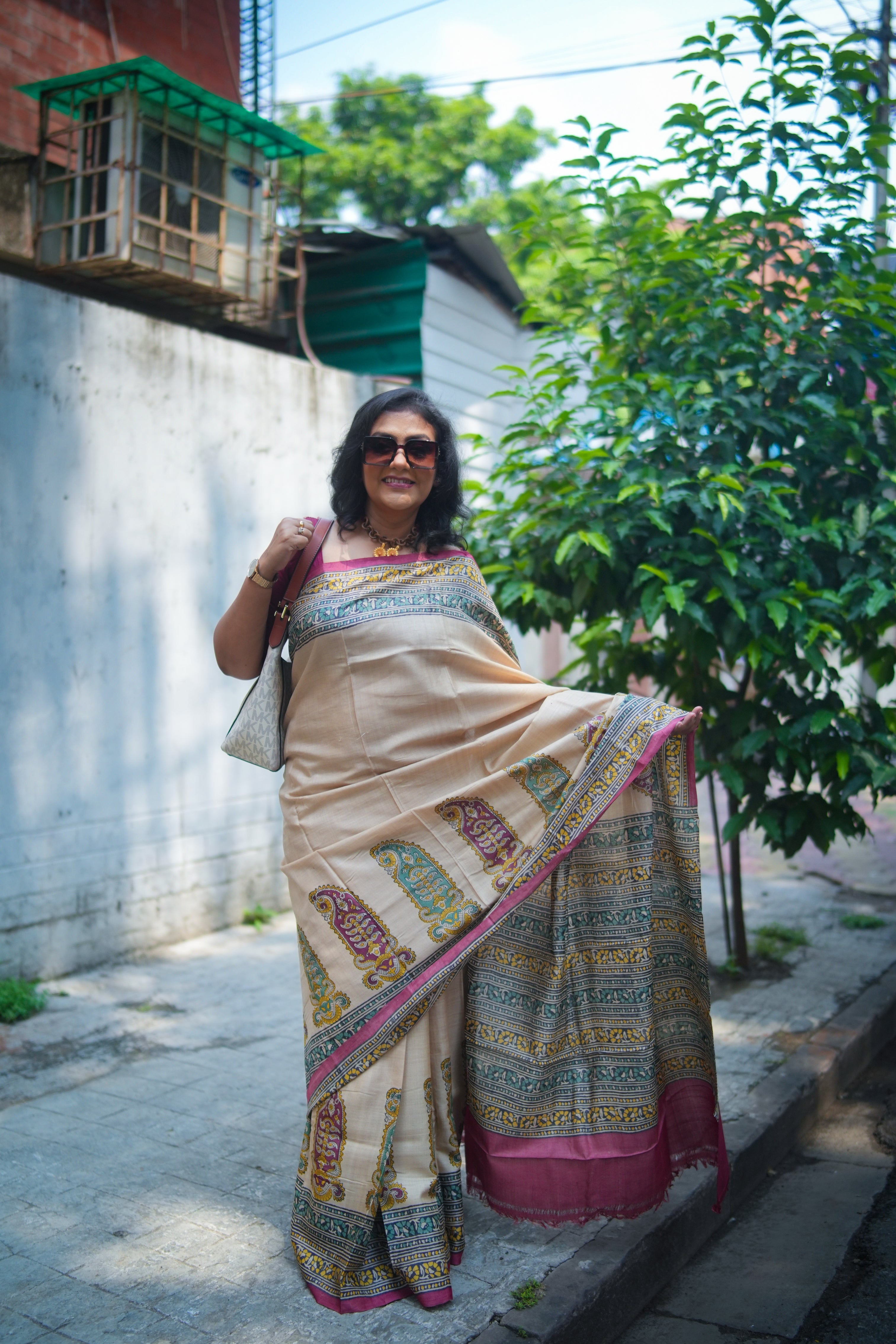 SAREE TUSSER MULTI COLOUR PAISLEY LALIE