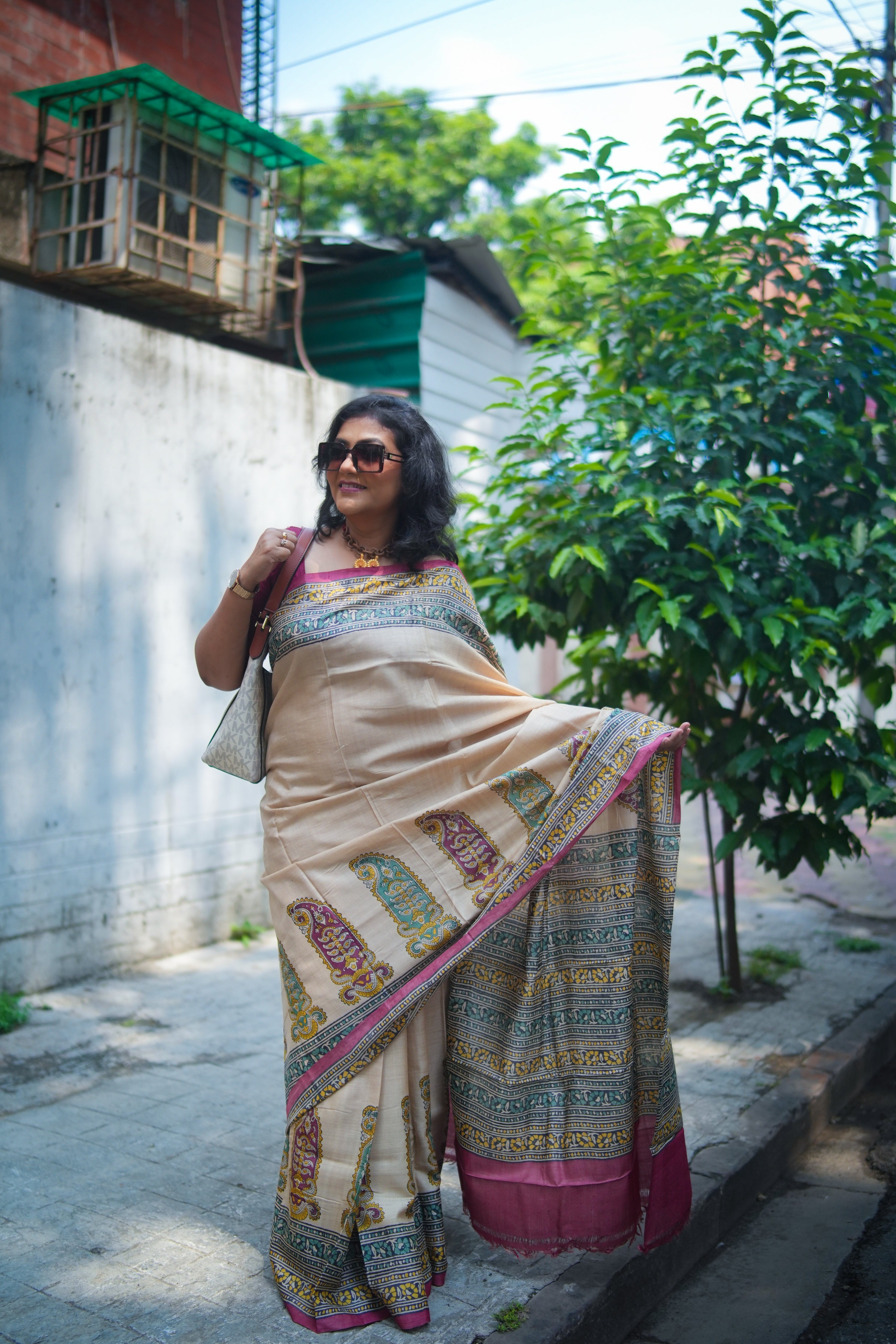 SAREE TUSSER MULTI COLOUR PAISLEY LALIE