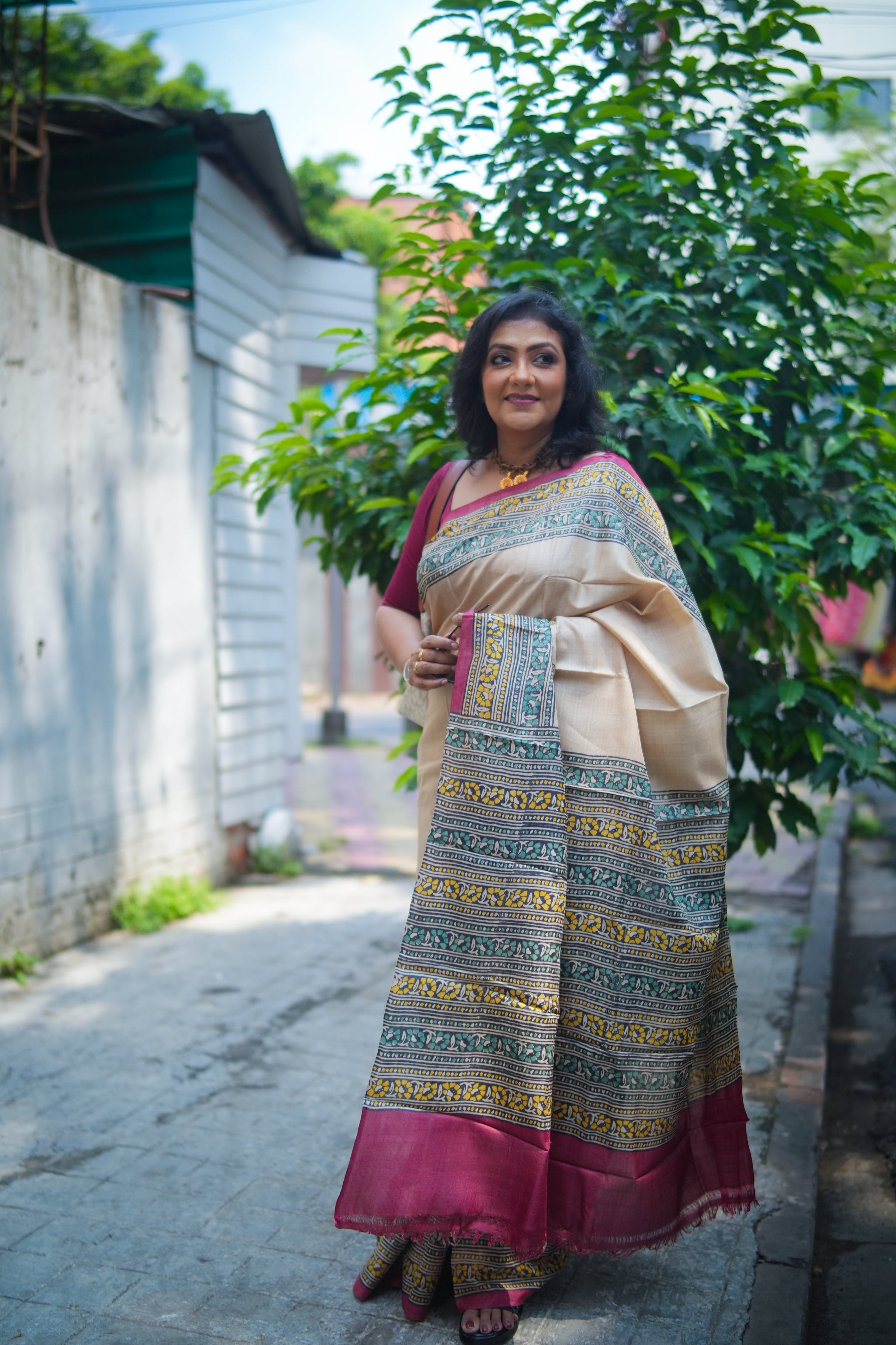 SAREE TUSSER MULTI COLOUR PAISLEY LALIE