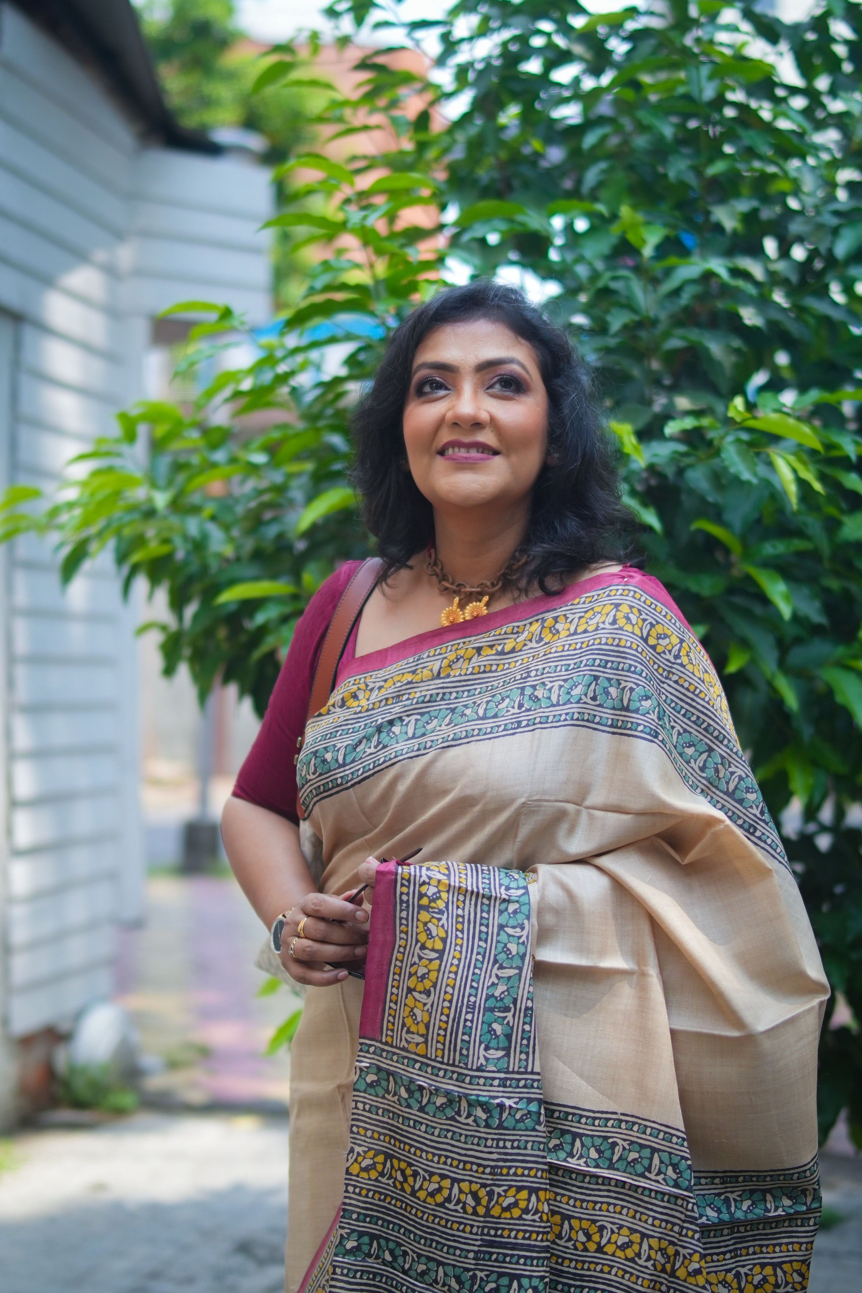 SAREE TUSSER MULTI COLOUR PAISLEY LALIE