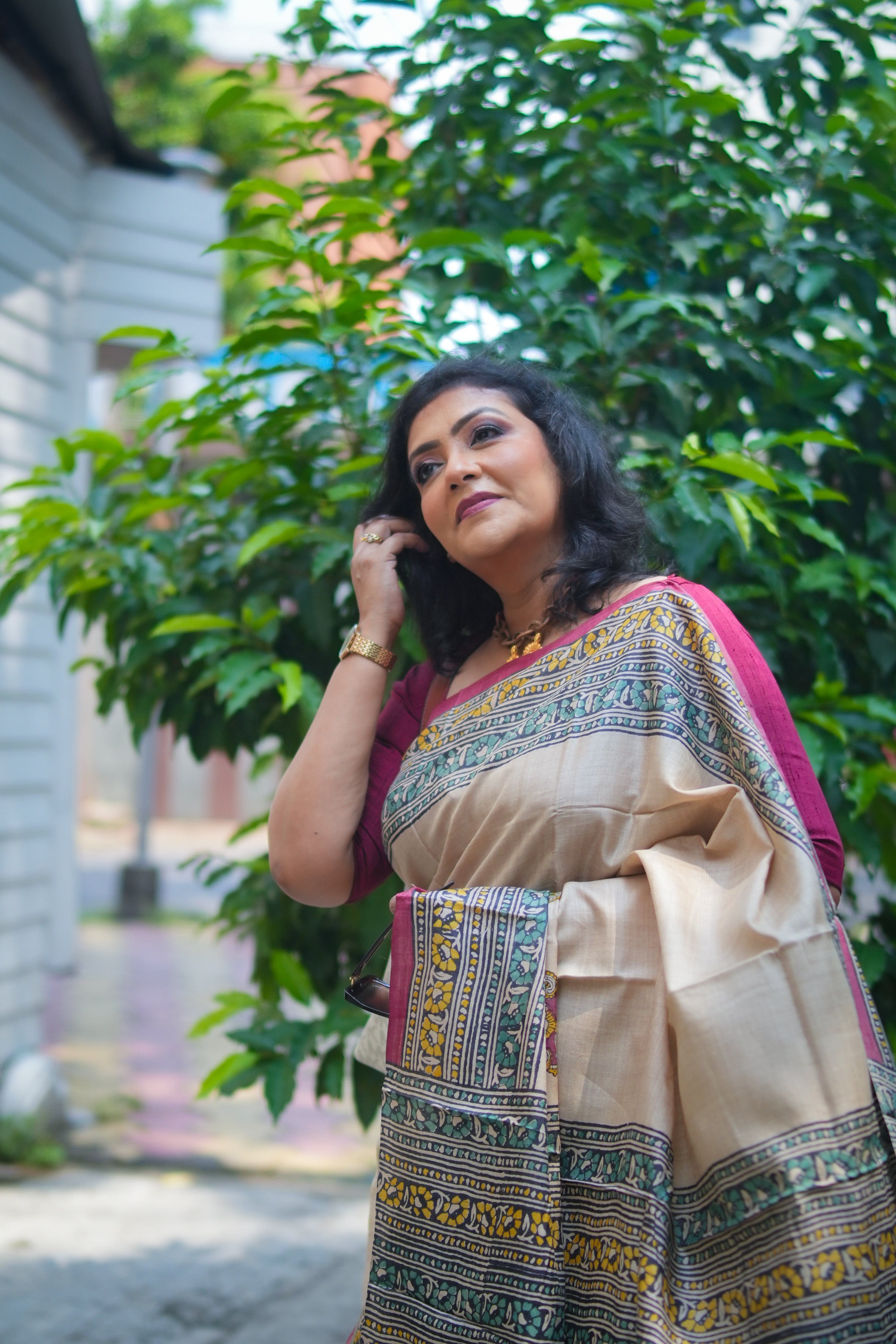 SAREE TUSSER MULTI COLOUR PAISLEY LALIE