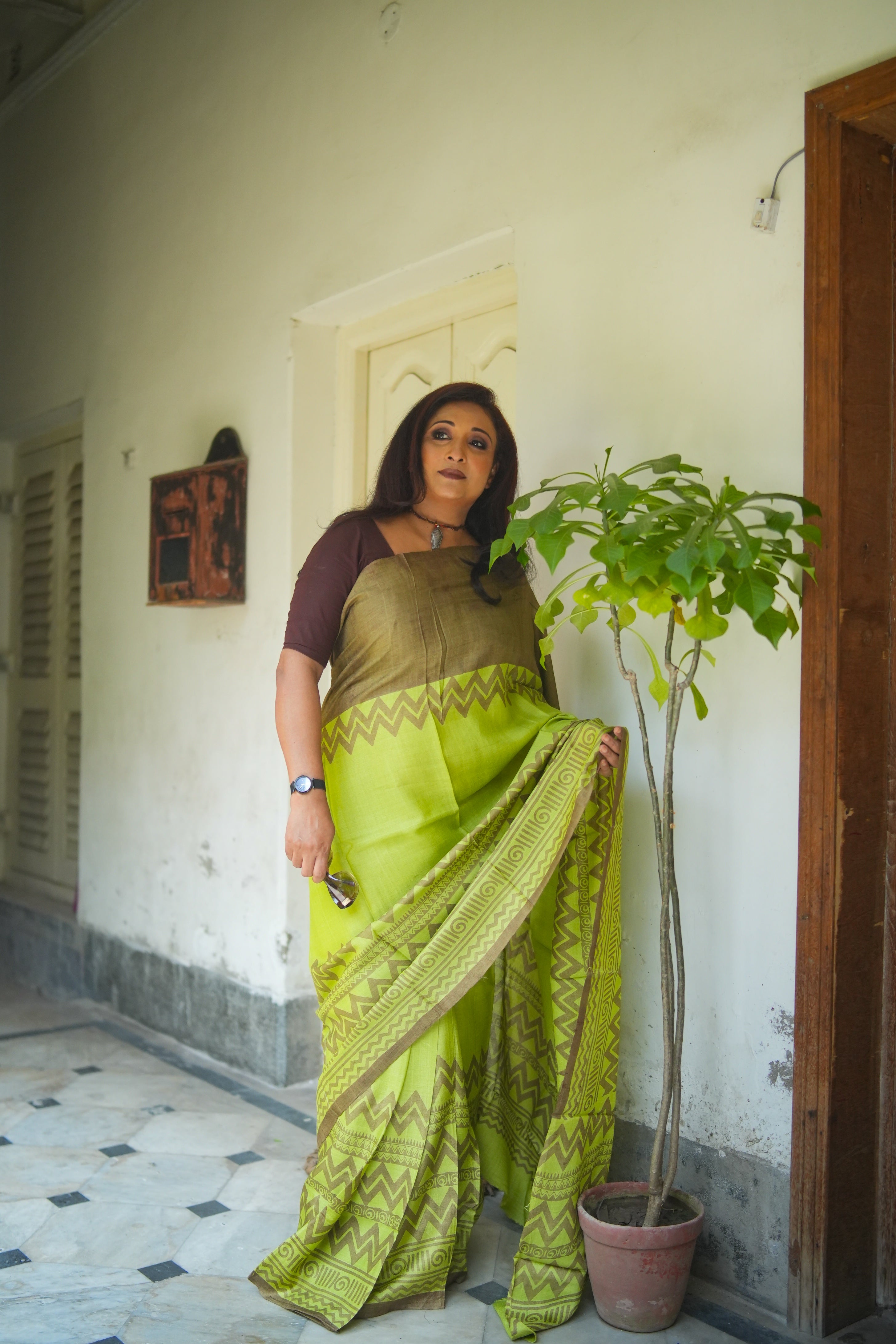SAREE TUSSER GREEN LALIE-AUDY