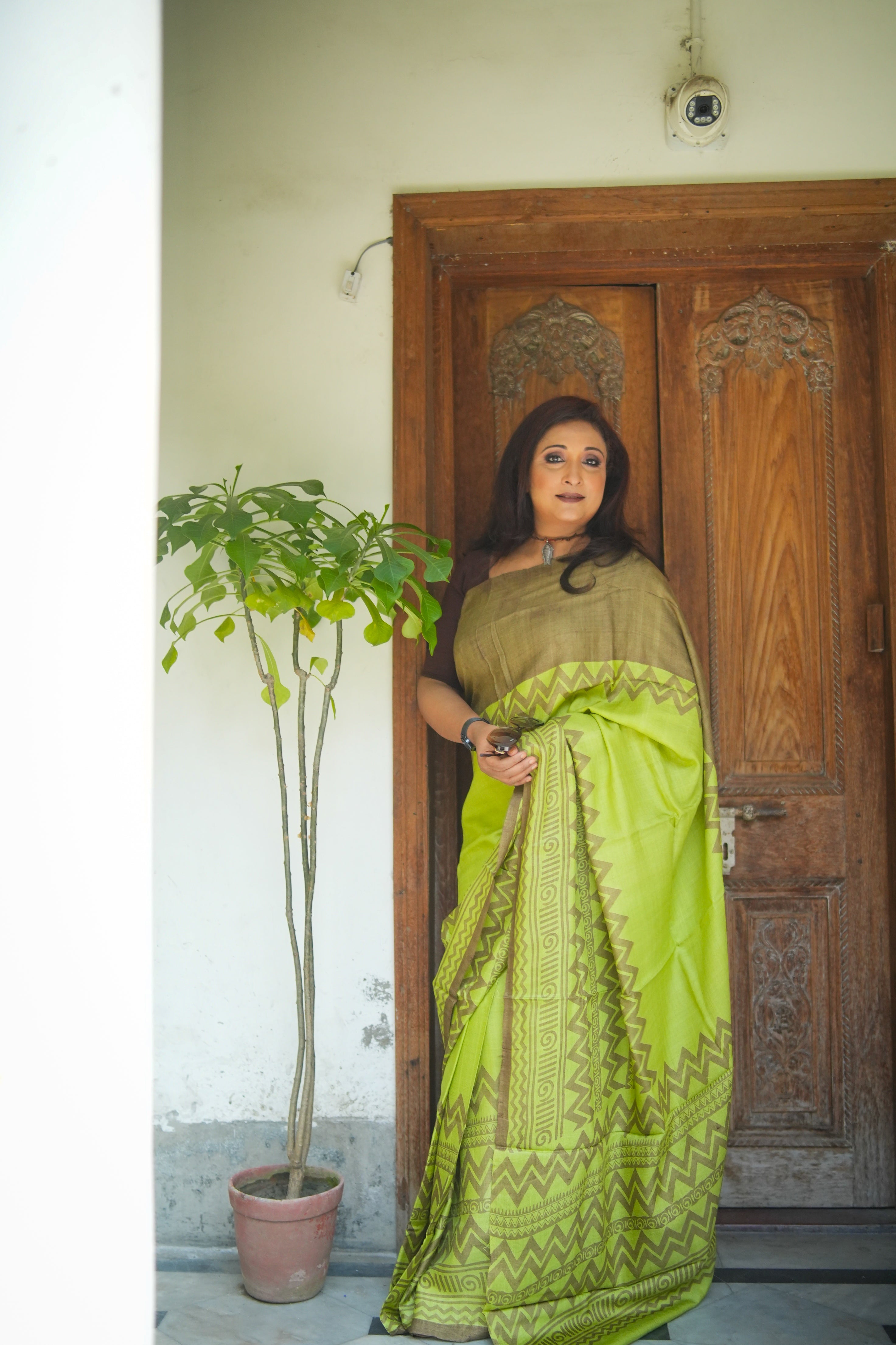 SAREE TUSSER GREEN LALIE-AUDY