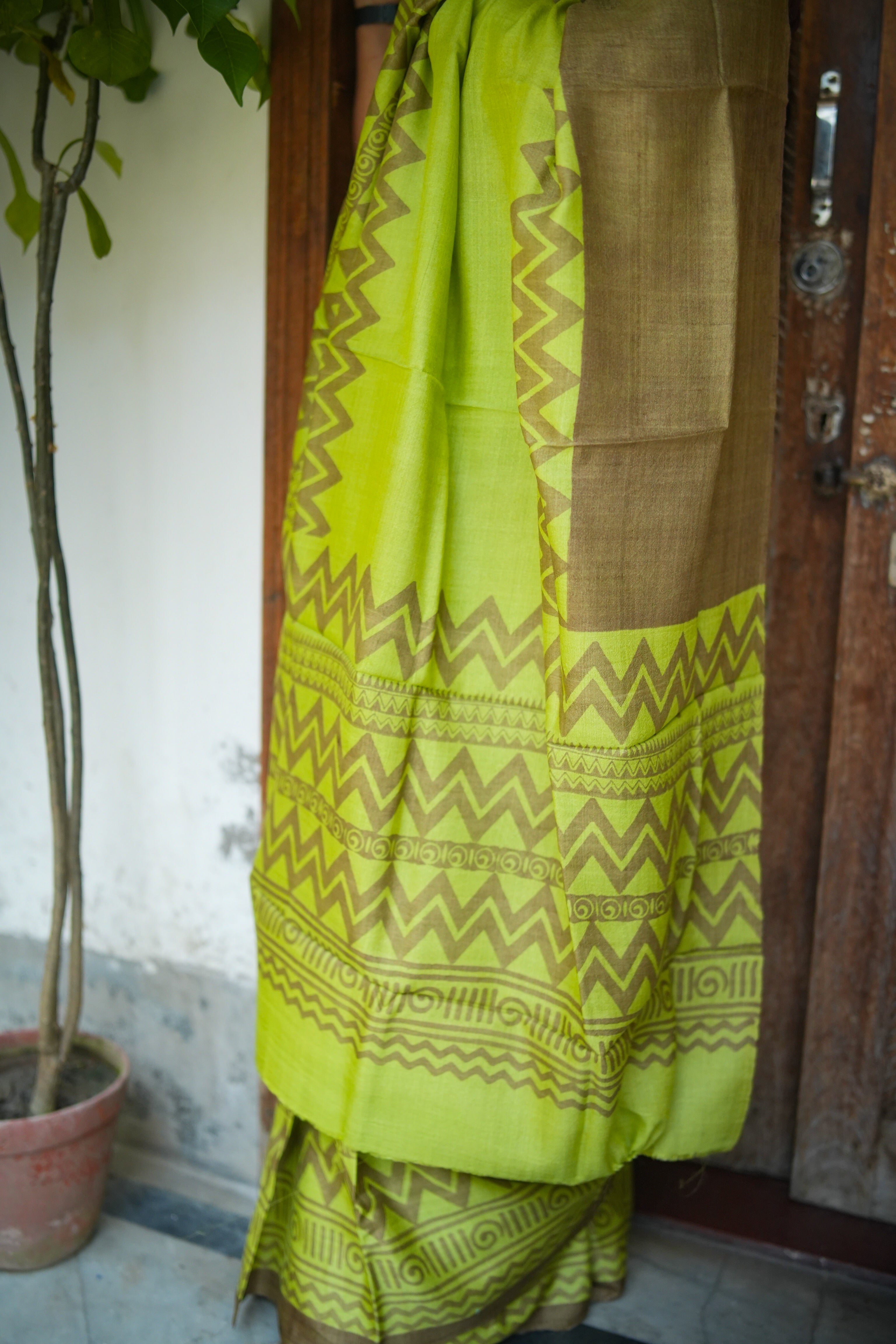 SAREE TUSSER GREEN LALIE-AUDY