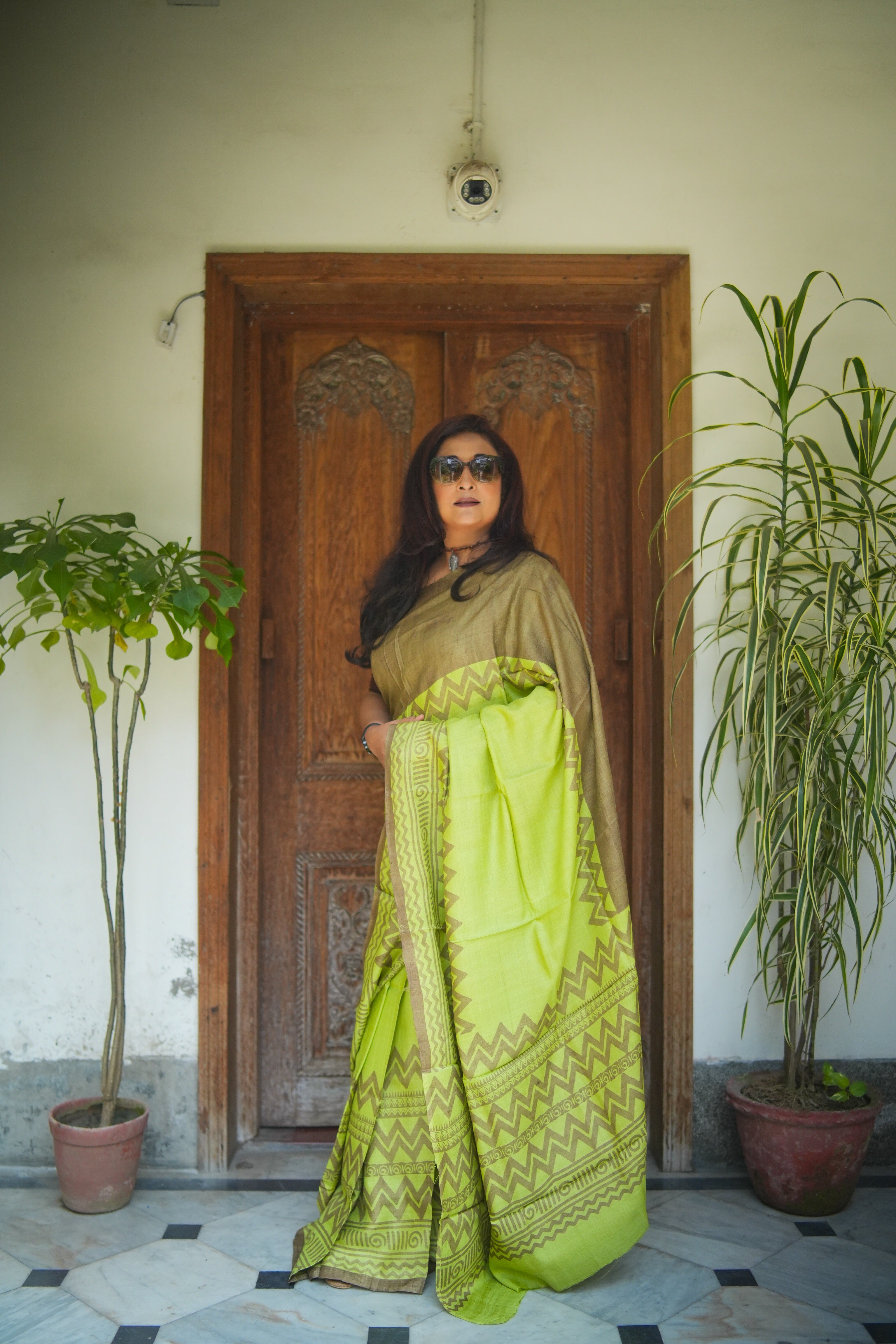 SAREE TUSSER GREEN LALIE-AUDY