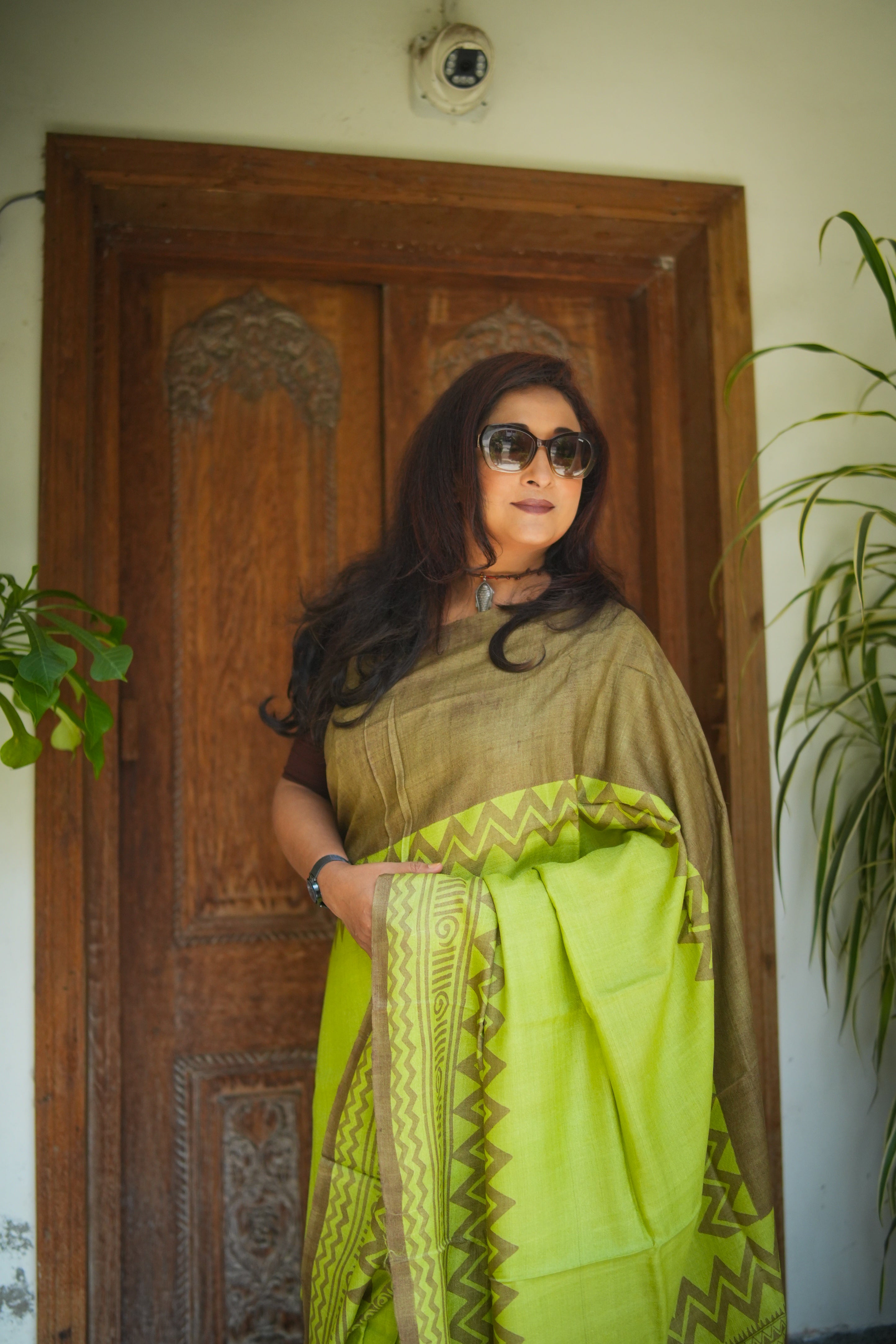 SAREE TUSSER GREEN LALIE-AUDY