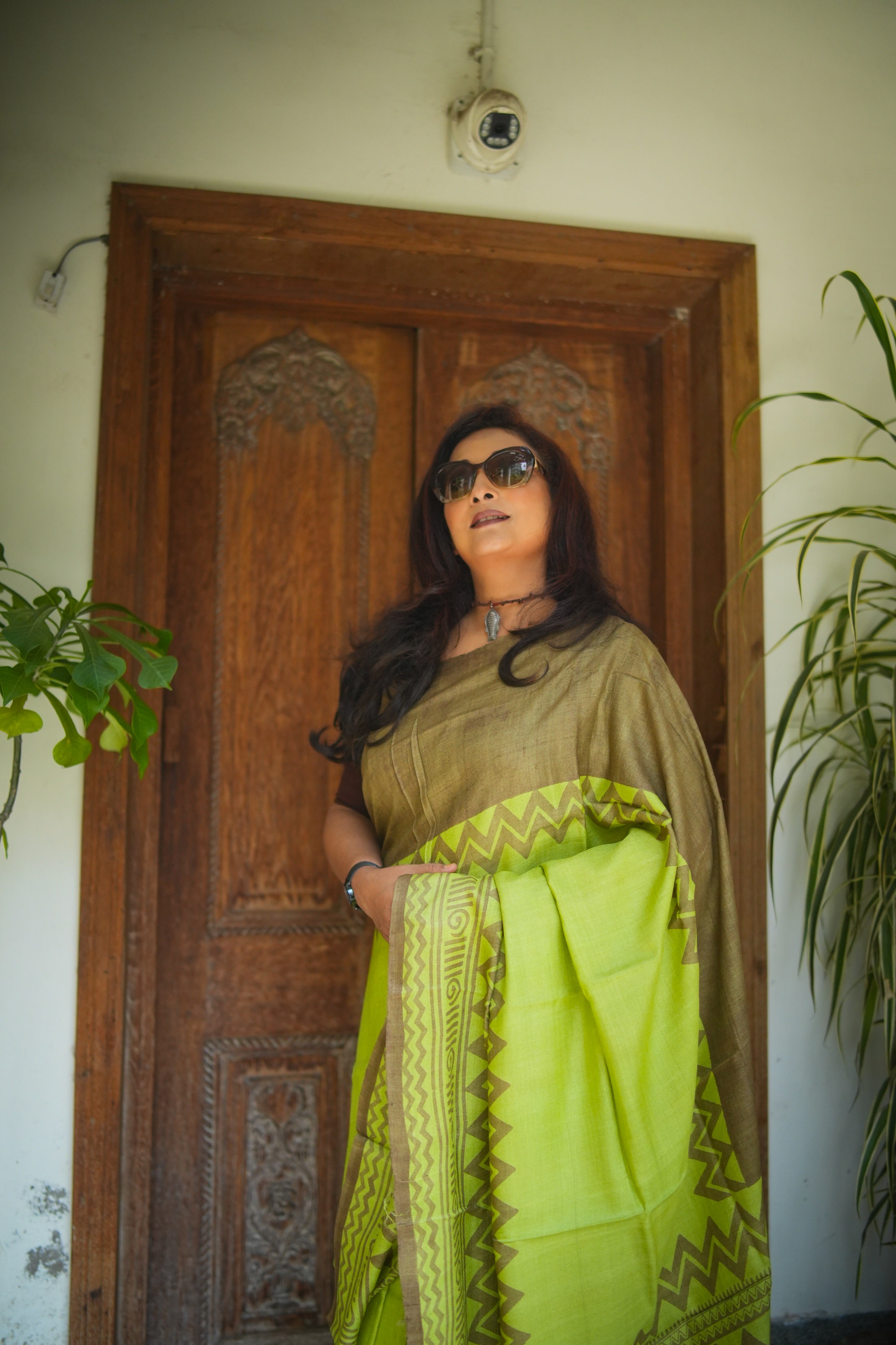 SAREE TUSSER GREEN LALIE-AUDY