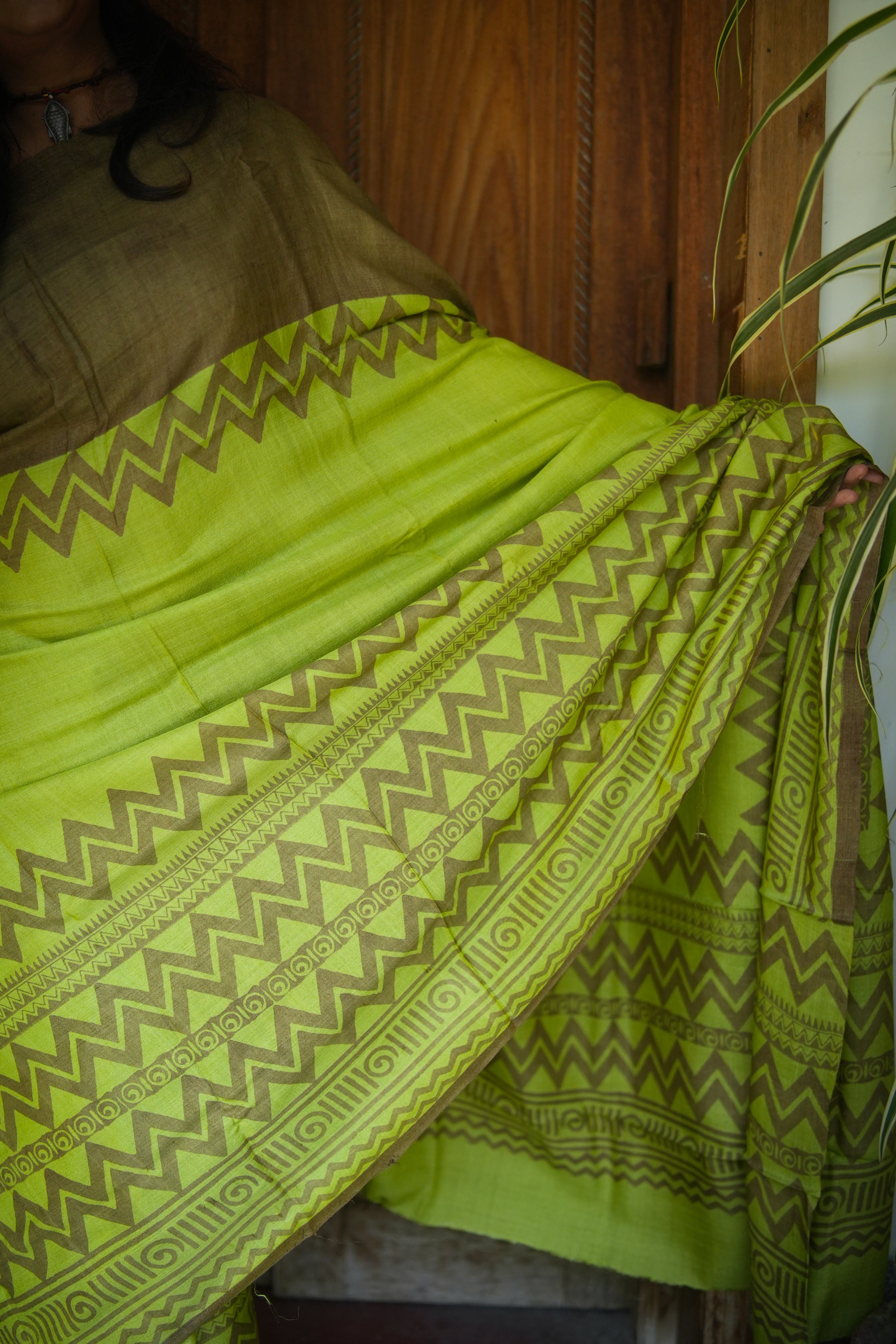 SAREE TUSSER GREEN LALIE-AUDY