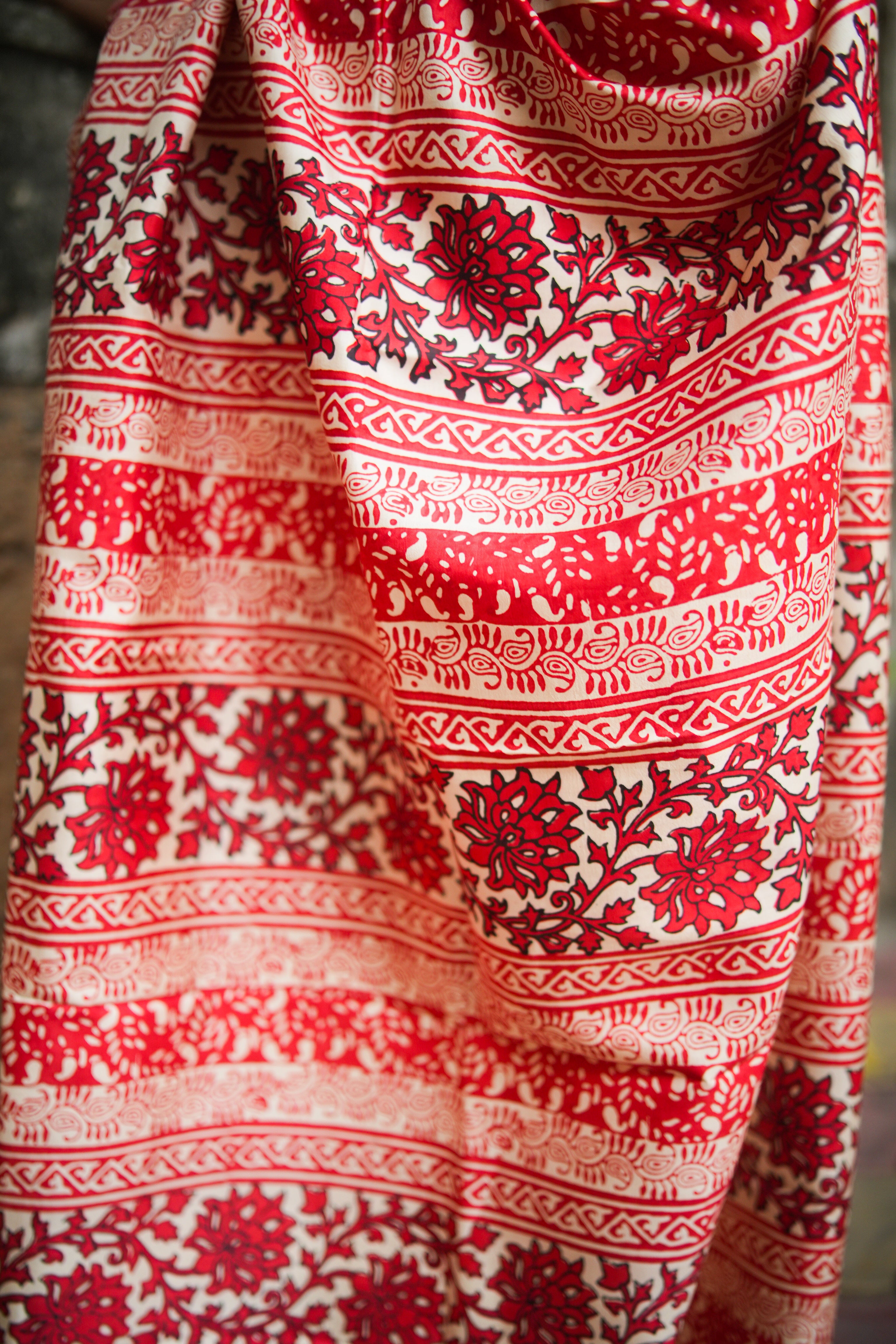 SAREE SILK OFFWHITE RED AUDY