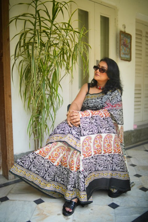 SAREE SILK BLACK MULTI PAISLEY LALIE