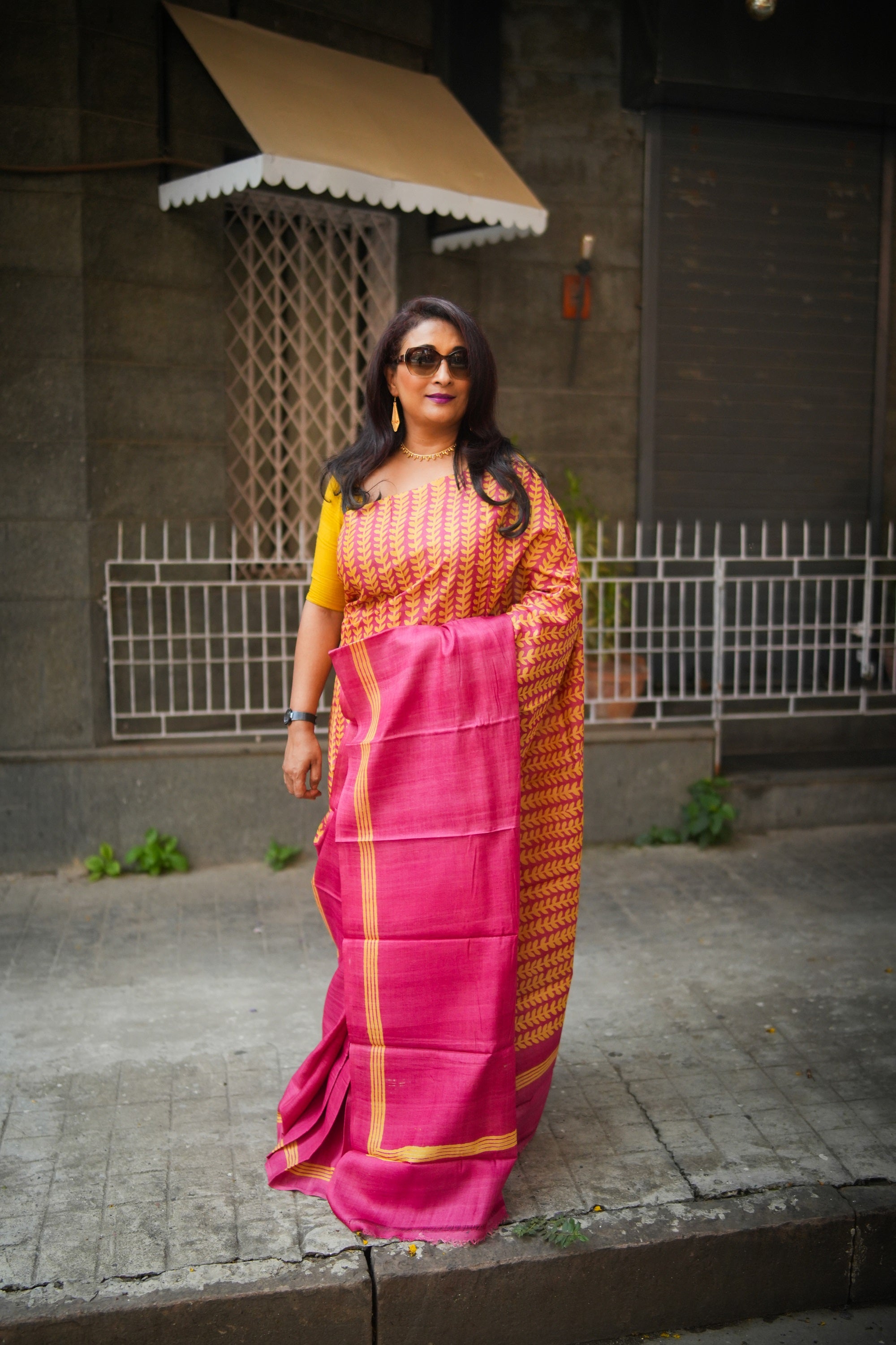 SAREE TUSSER RED LEAVES AUDY