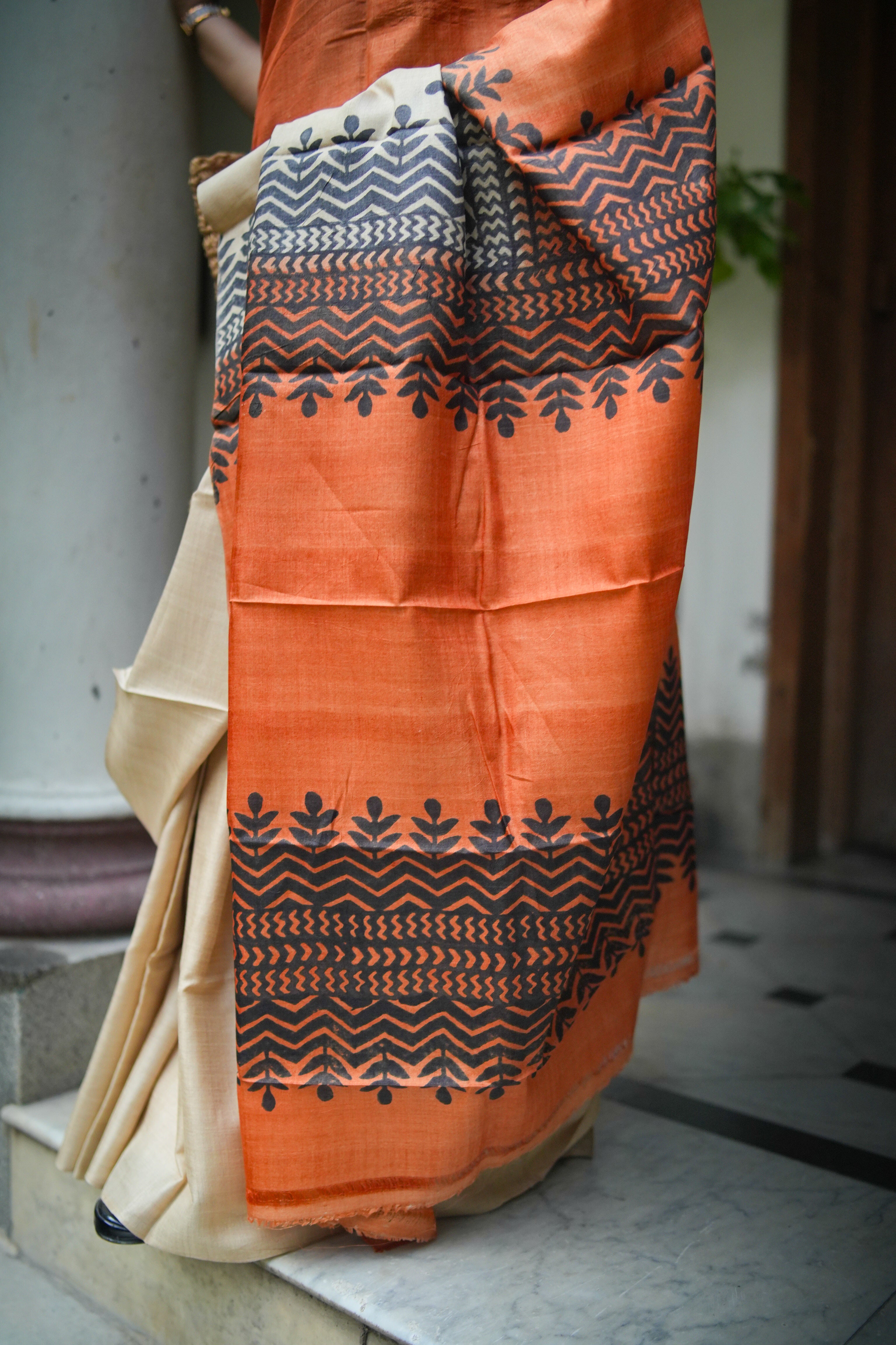 SAREE TUSSER - RUST LALIE