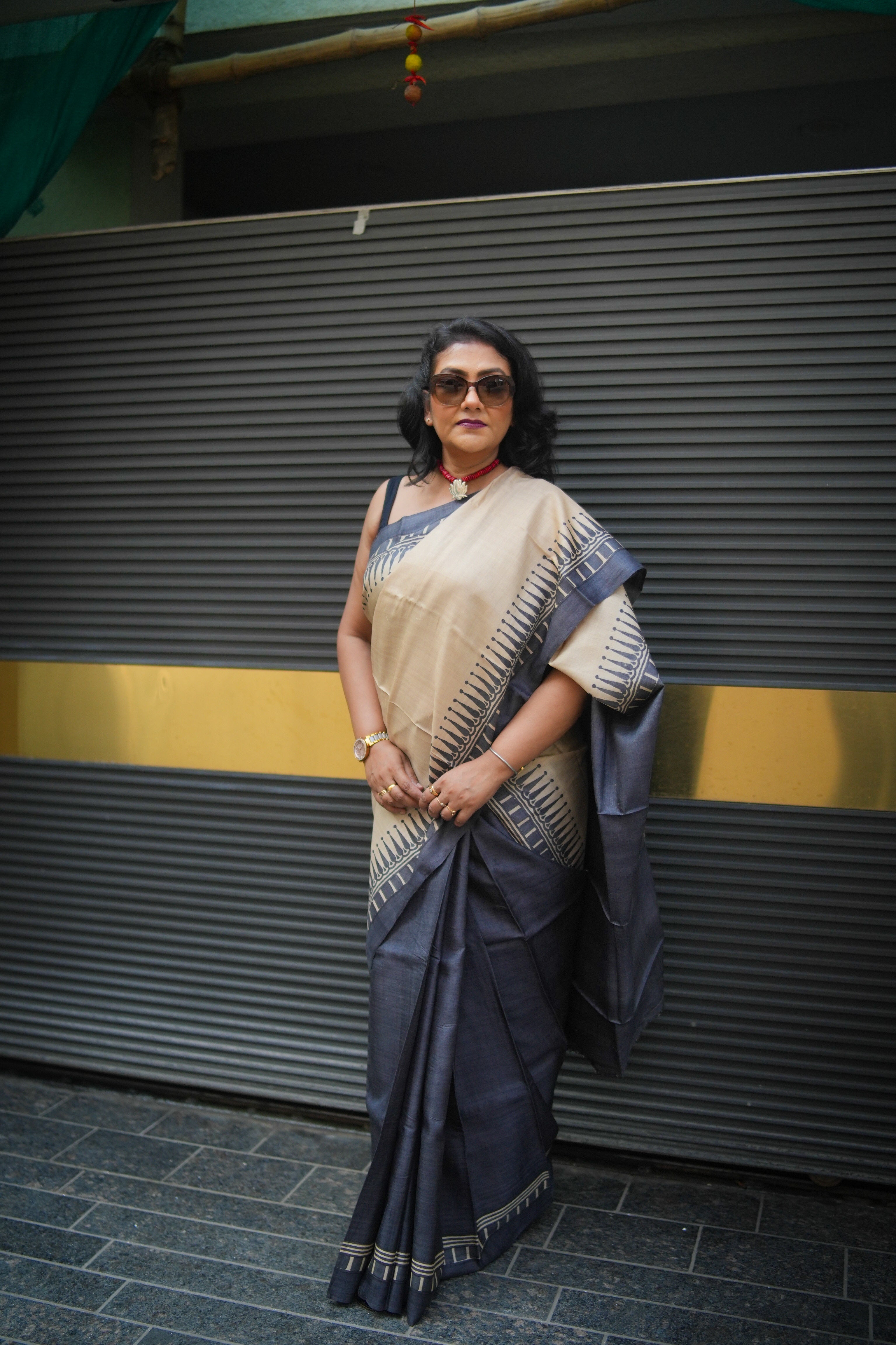 SAREE TUSSER HALF N HALF LALIE