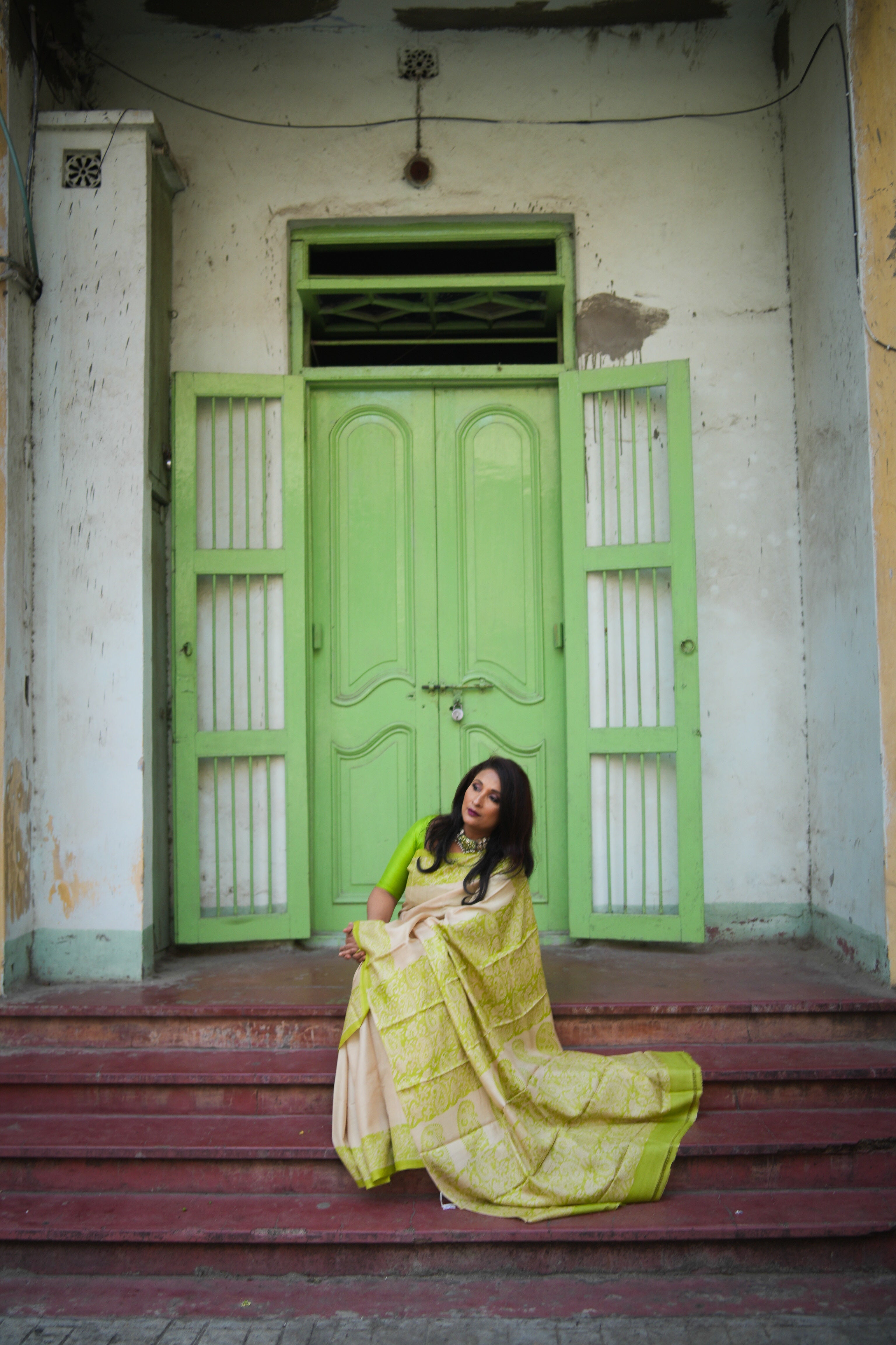 SAREE TUSSER  - GREEN AUDY