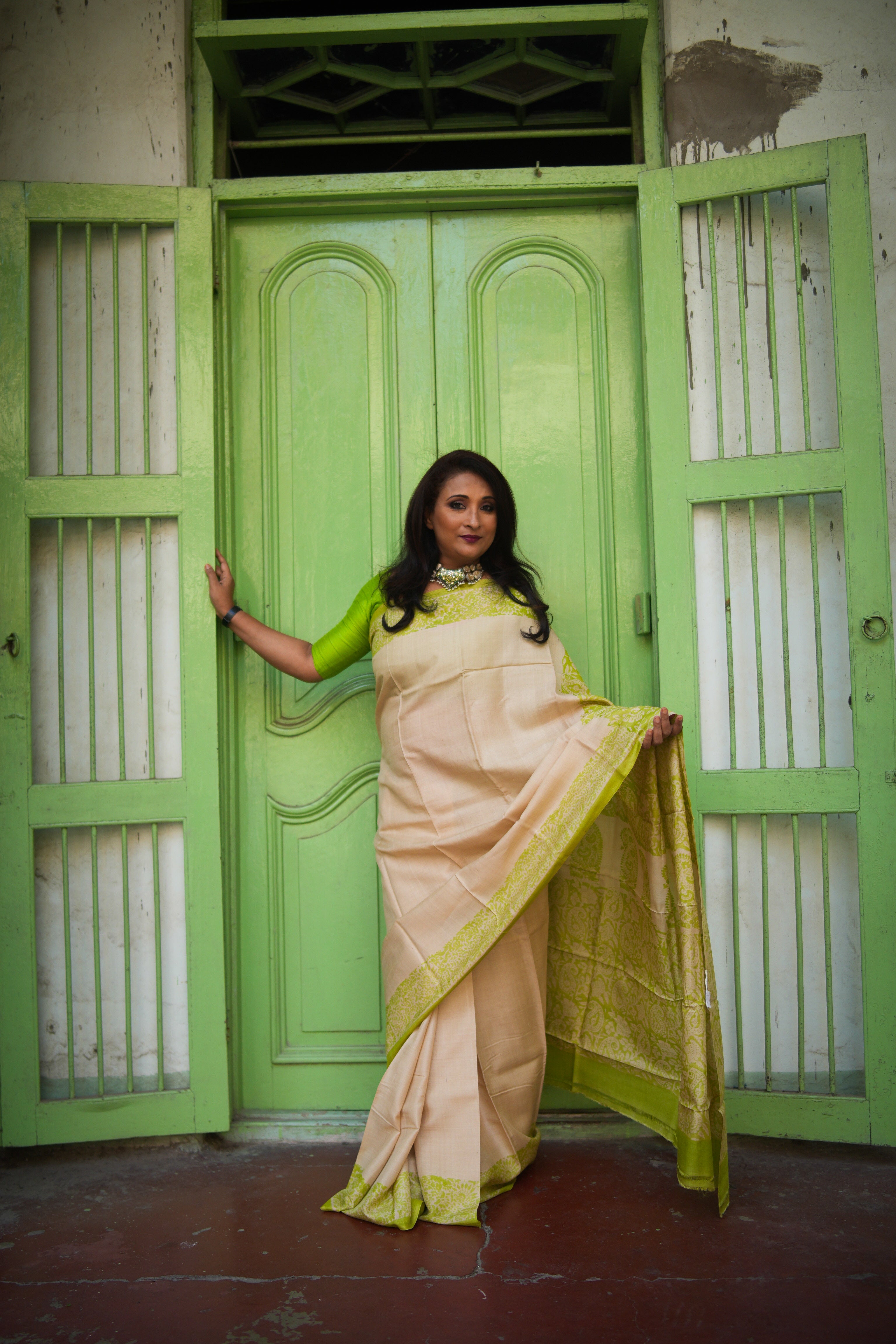 SAREE TUSSER  - GREEN AUDY