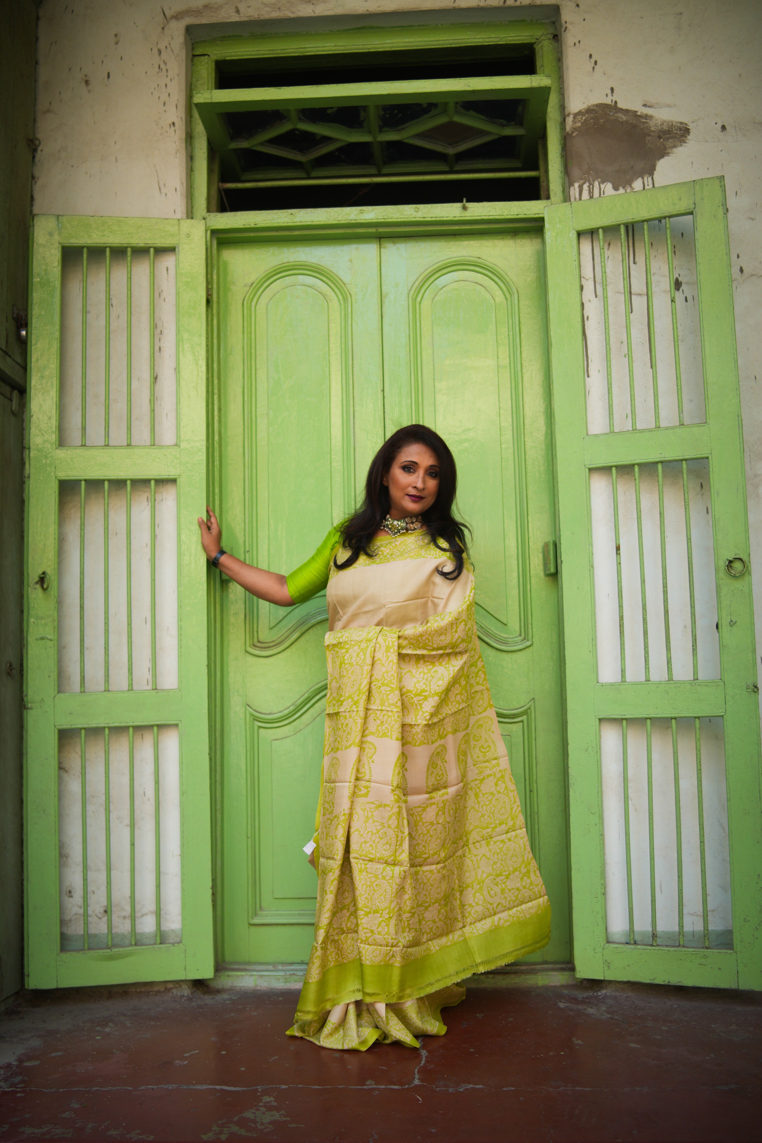 SAREE TUSSER  - GREEN AUDY