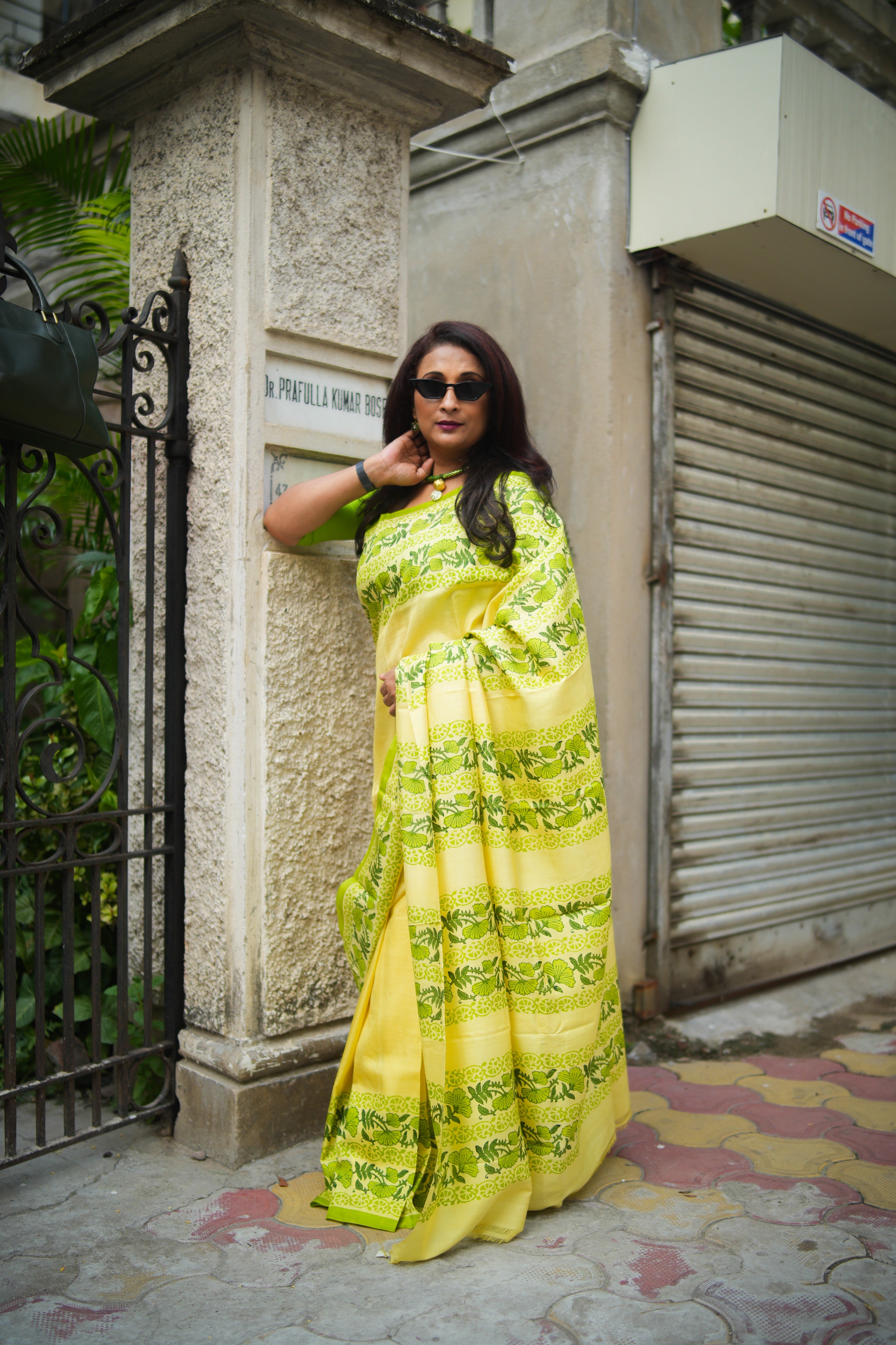 SAREE SILK YELLOW GREEN AUDY