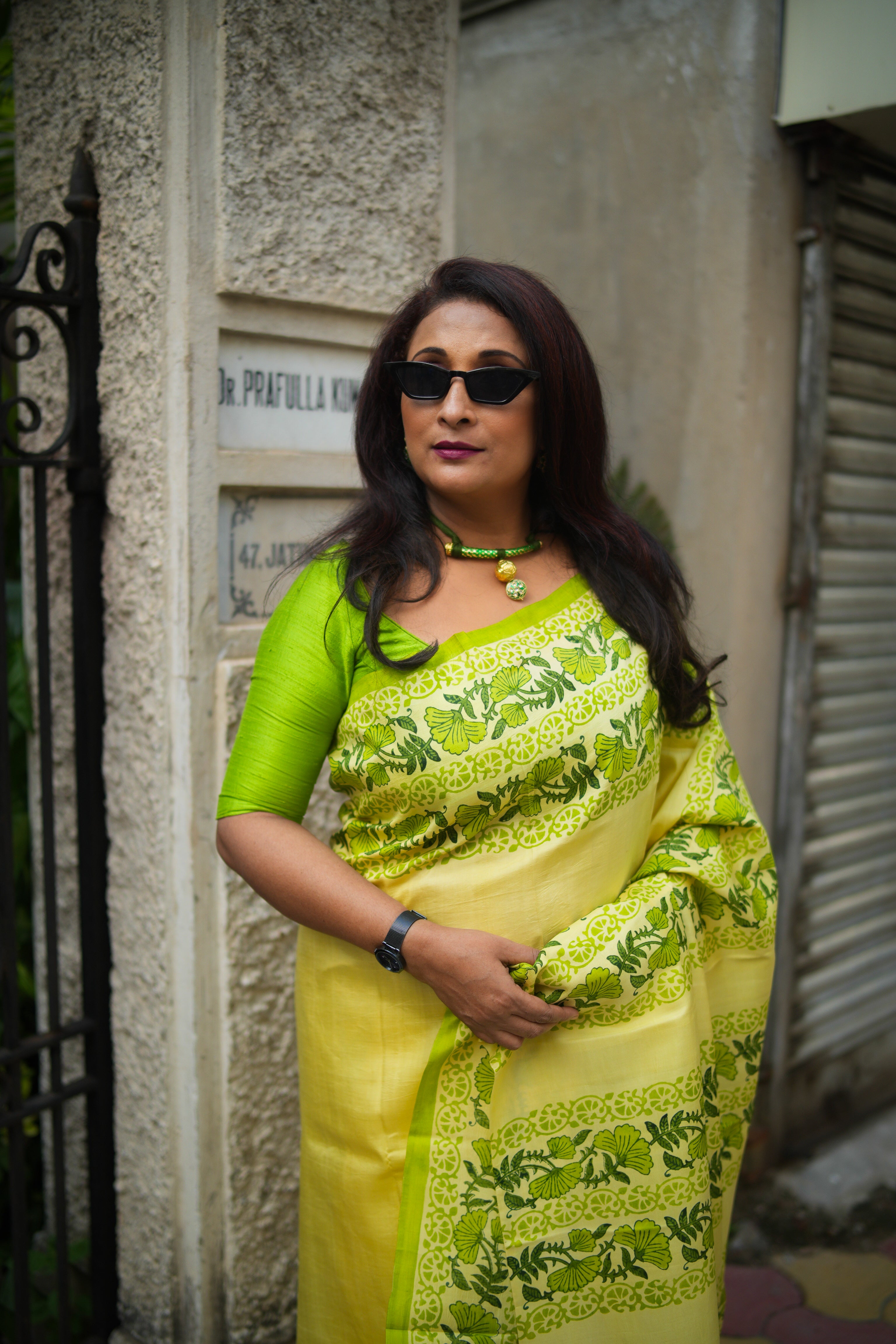 SAREE SILK YELLOW GREEN AUDY